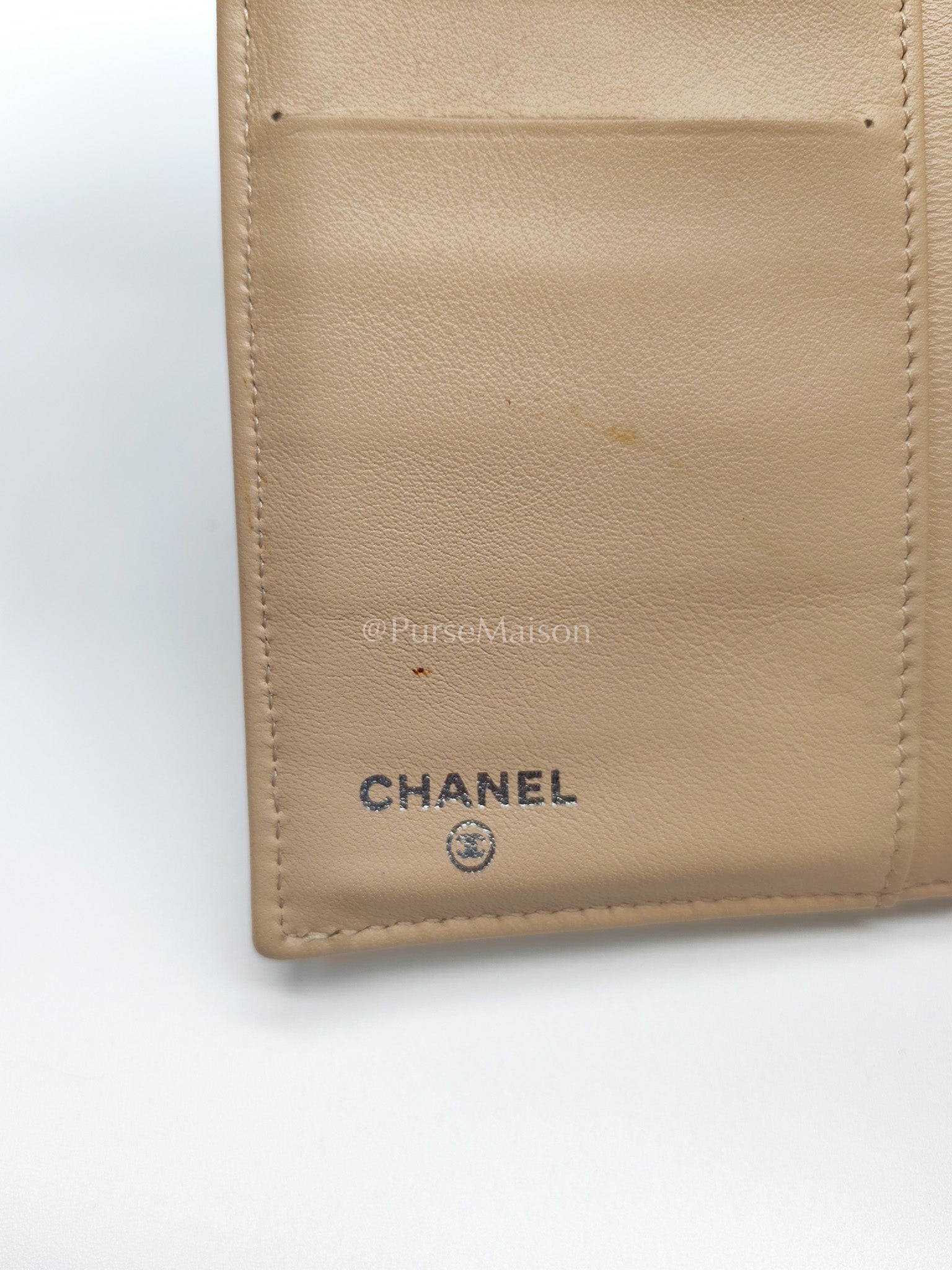 Chanel Classic Long Flap Wallet in Beige Quilted Caviar Leather and Silver Hardware Series 15 | Purse Maison Luxury Bags Shop