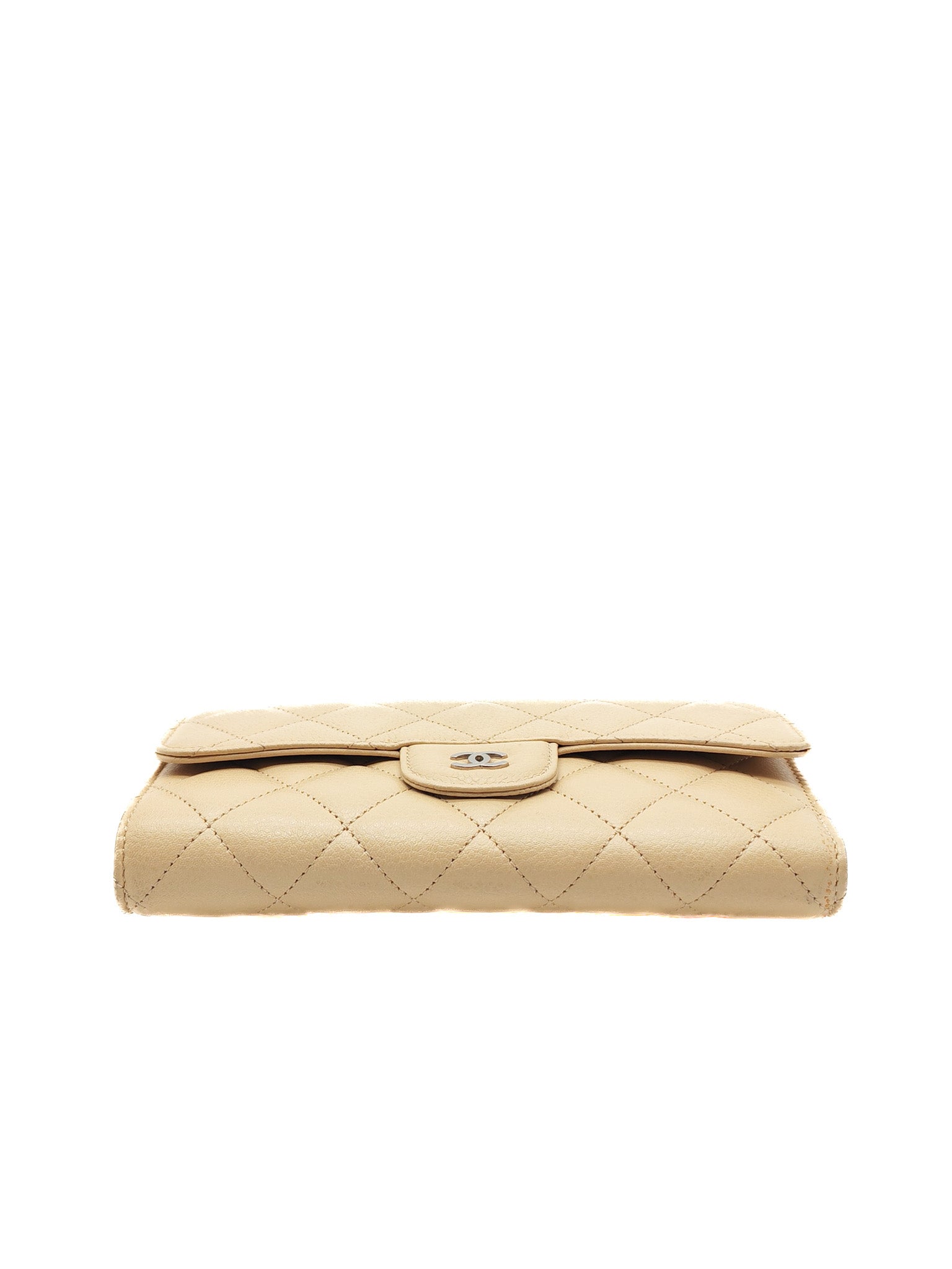 Chanel Classic Long Flap Wallet in Beige Quilted Caviar Leather and Silver Hardware Series 15 | Purse Maison Luxury Bags Shop