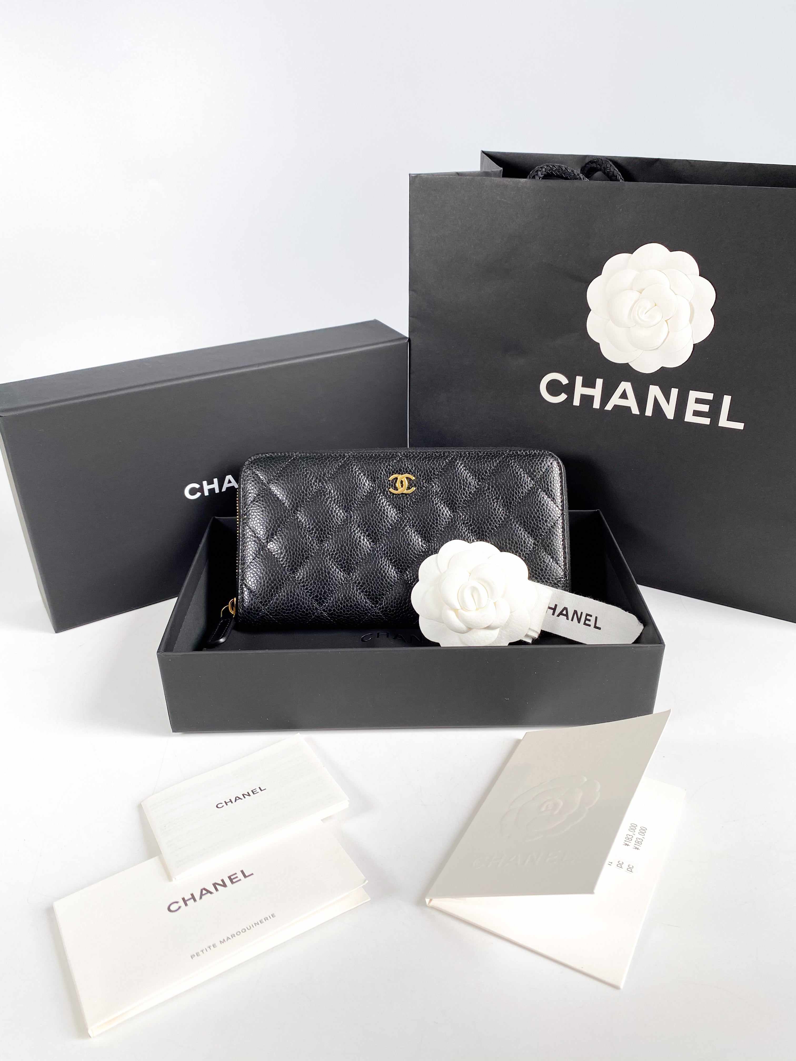 Chanel Classic Long Zipped Wallet Black Caviar Leather & Gold Hardware (Microchip)
