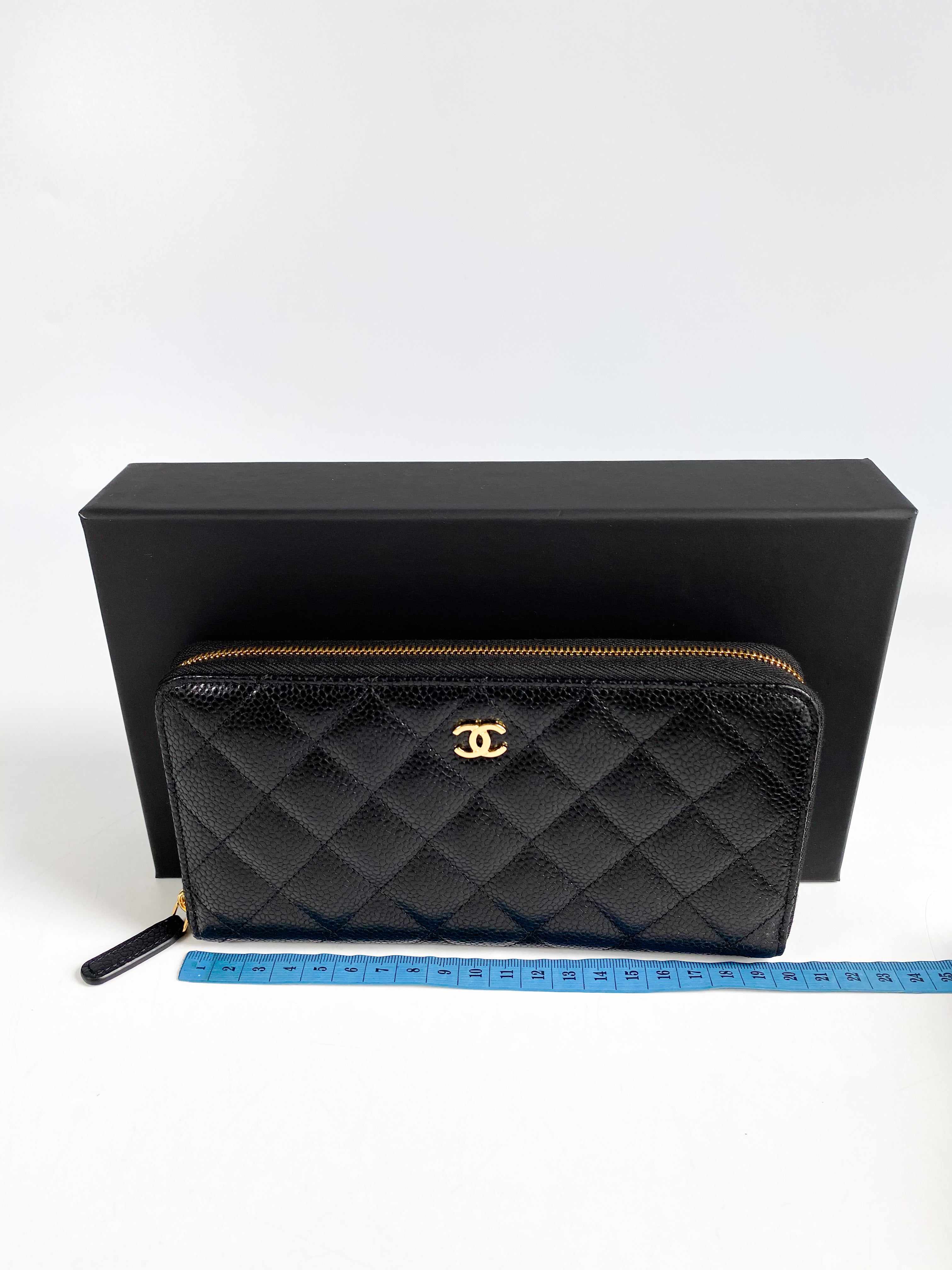 Chanel Classic Long Zipped Wallet Black Caviar Leather & Gold Hardware (Microchip)