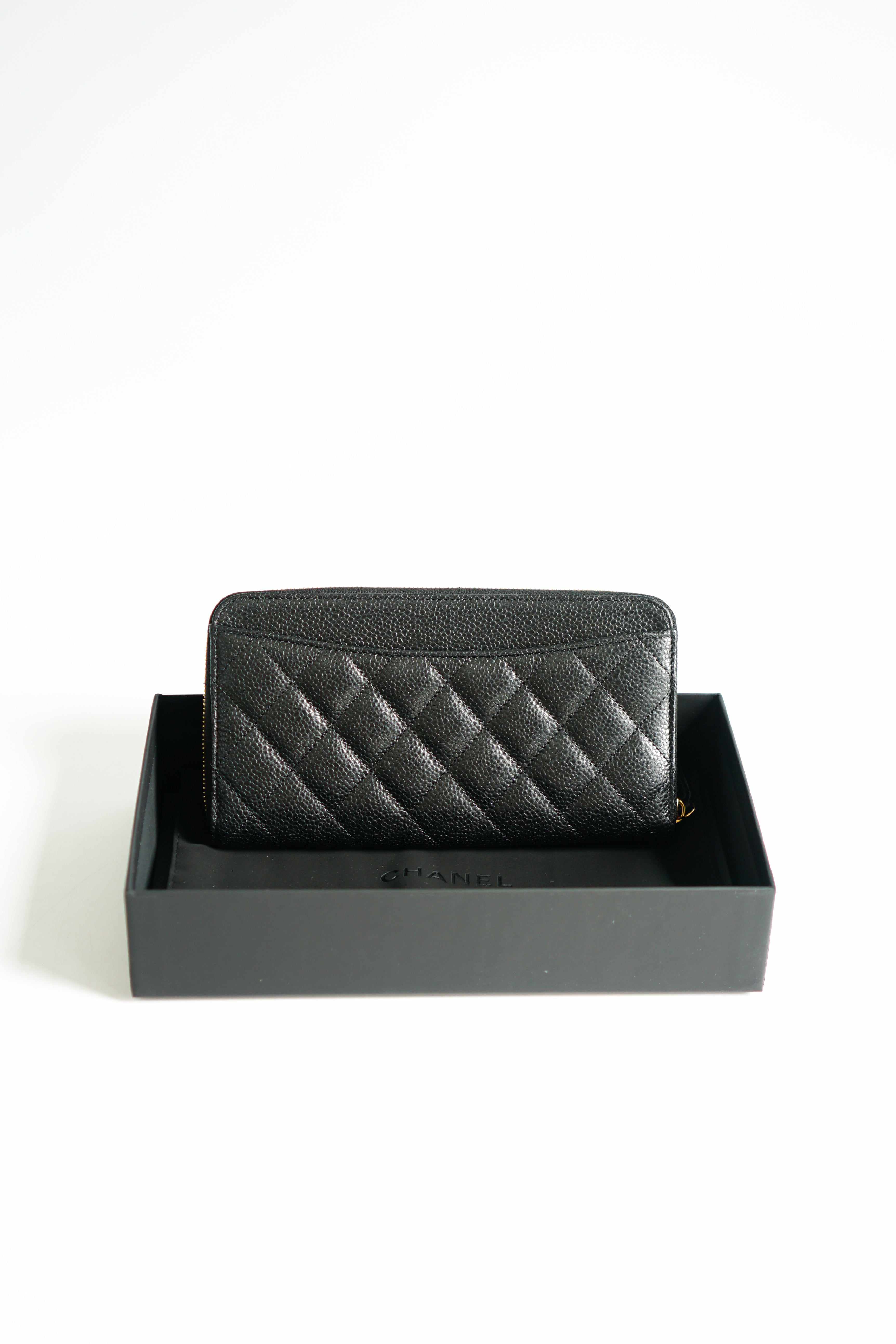 Chanel Classic Long Zipped Wallet Black Caviar Leather 