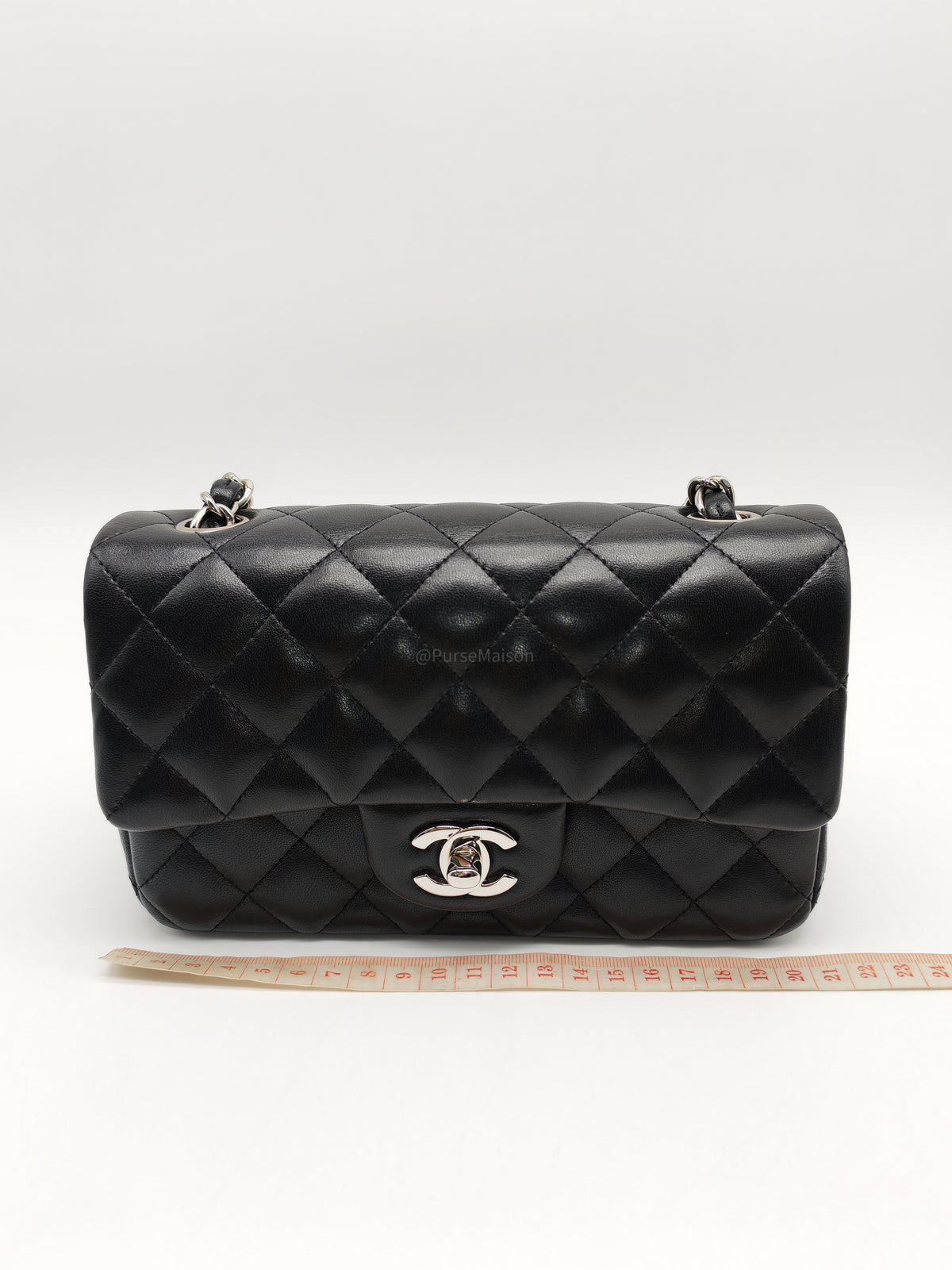 Chanel Classic Mini Rectangular Flap Bag in Black Lambskin Leather Silver Hardware (Series 25) | Purse Maison Luxury Bags Shop