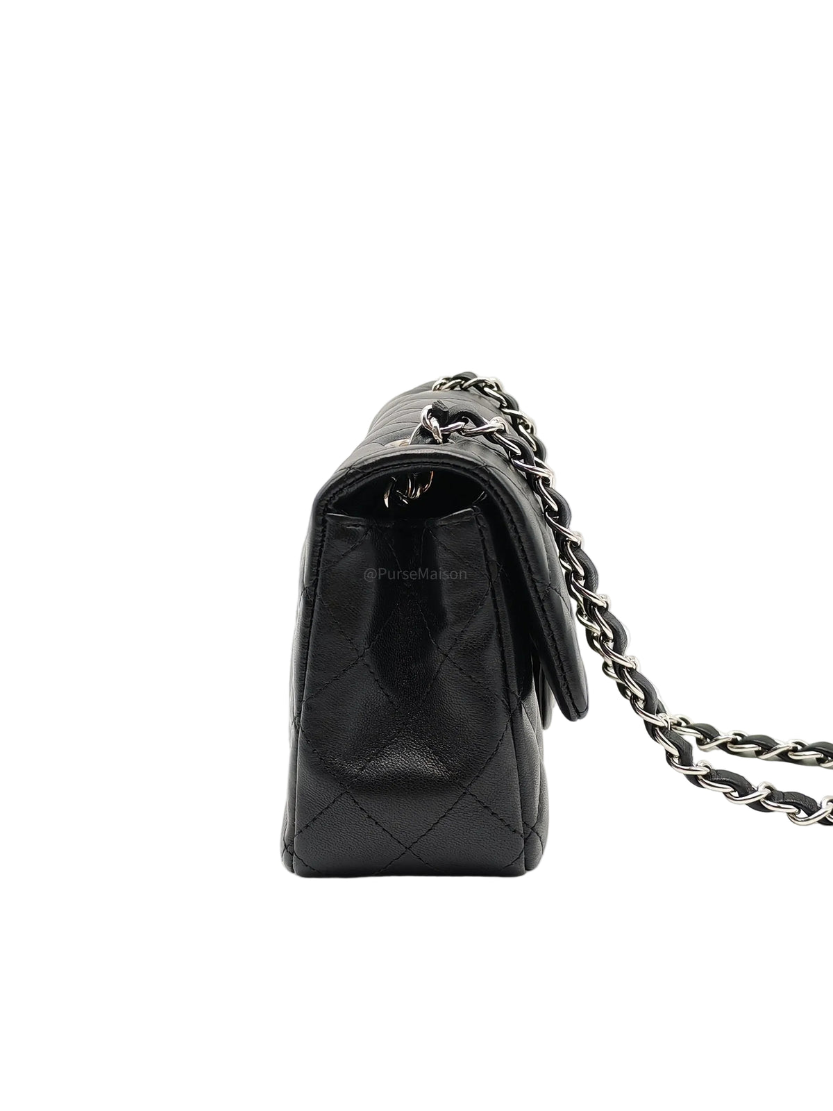 Chanel Classic Mini Rectangular Flap Bag in Black Lambskin Leather Silver Hardware (Series 25) | Purse Maison Luxury Bags Shop