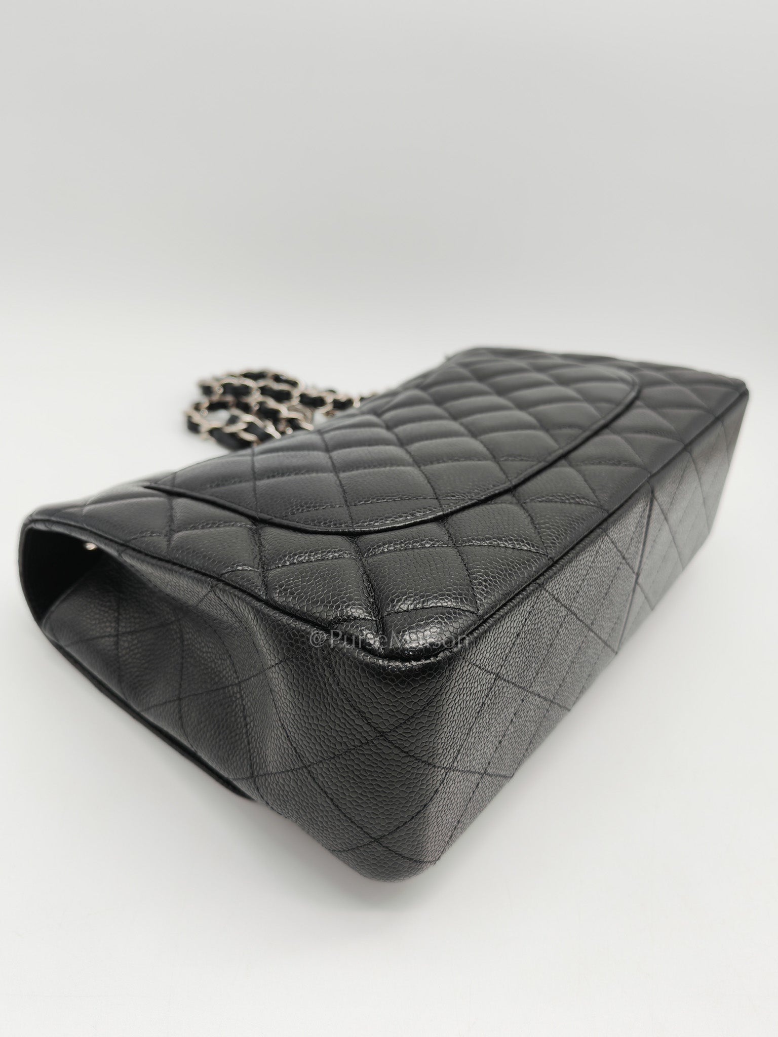 Chanel Classic Single Flap Jumbo in Black Caviar Leather Silver Hardware (Series 13) | Purse Maison Luxury Bags Shop
