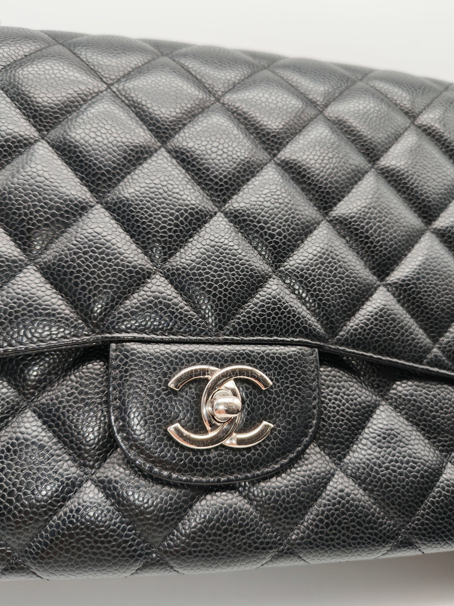 Chanel Classic Single Flap Jumbo in Black Caviar Leather Silver Hardware (Series 13) | Purse Maison Luxury Bags Shop