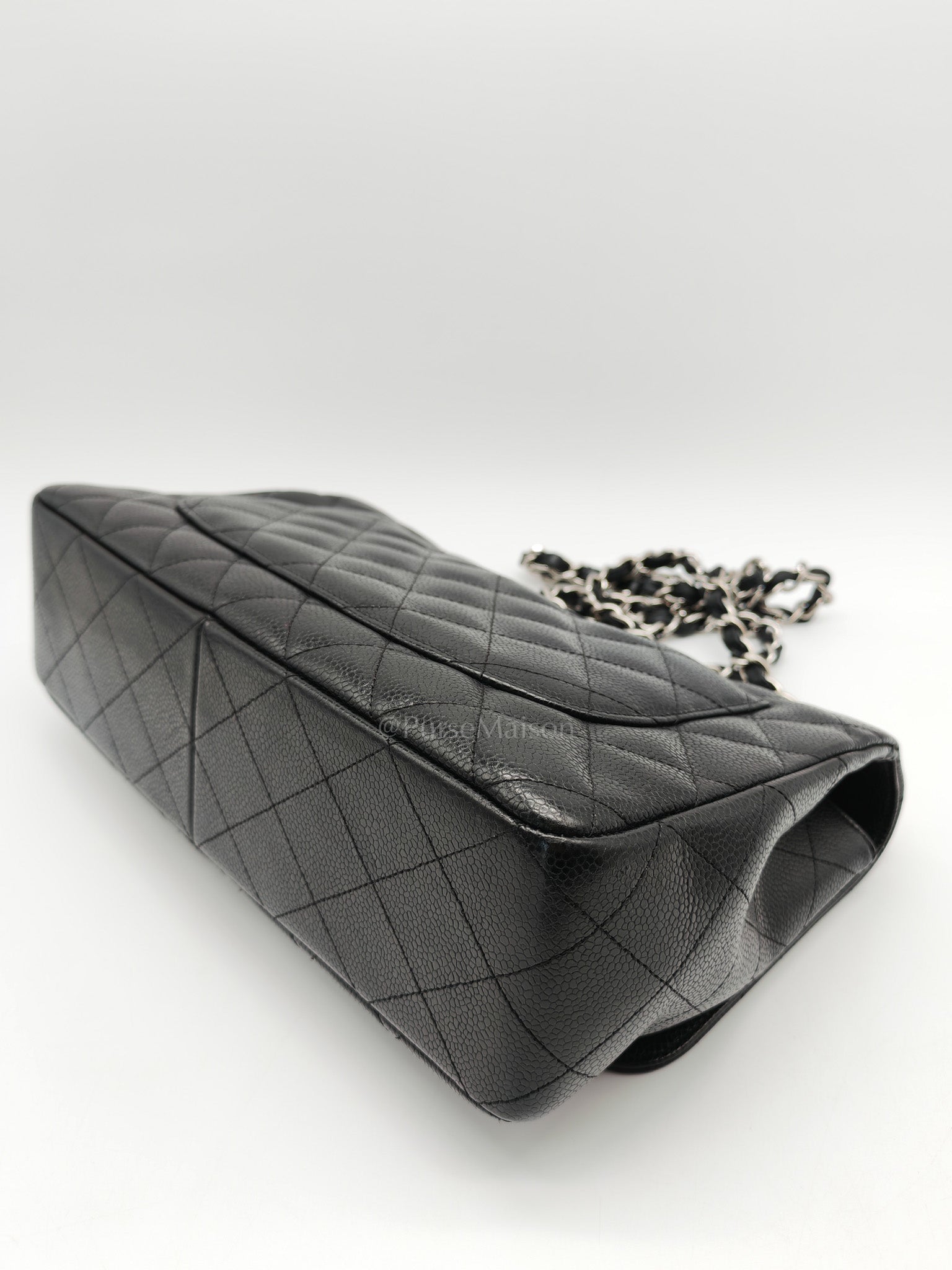 Chanel Classic Double Flap Jumbo in Black Quilted Caviar Leather & Palladium Hardware Series 13 | Purse Maison Luxury Bags Shop