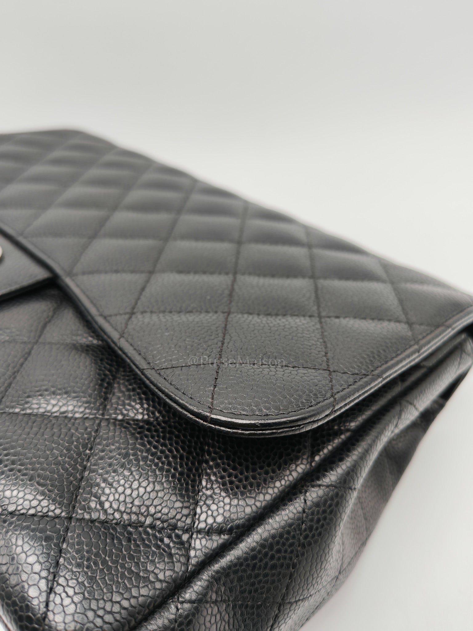 Chanel Classic Double Flap Jumbo in Black Quilted Caviar Leather & Palladium Hardware Series 13 | Purse Maison Luxury Bags Shop