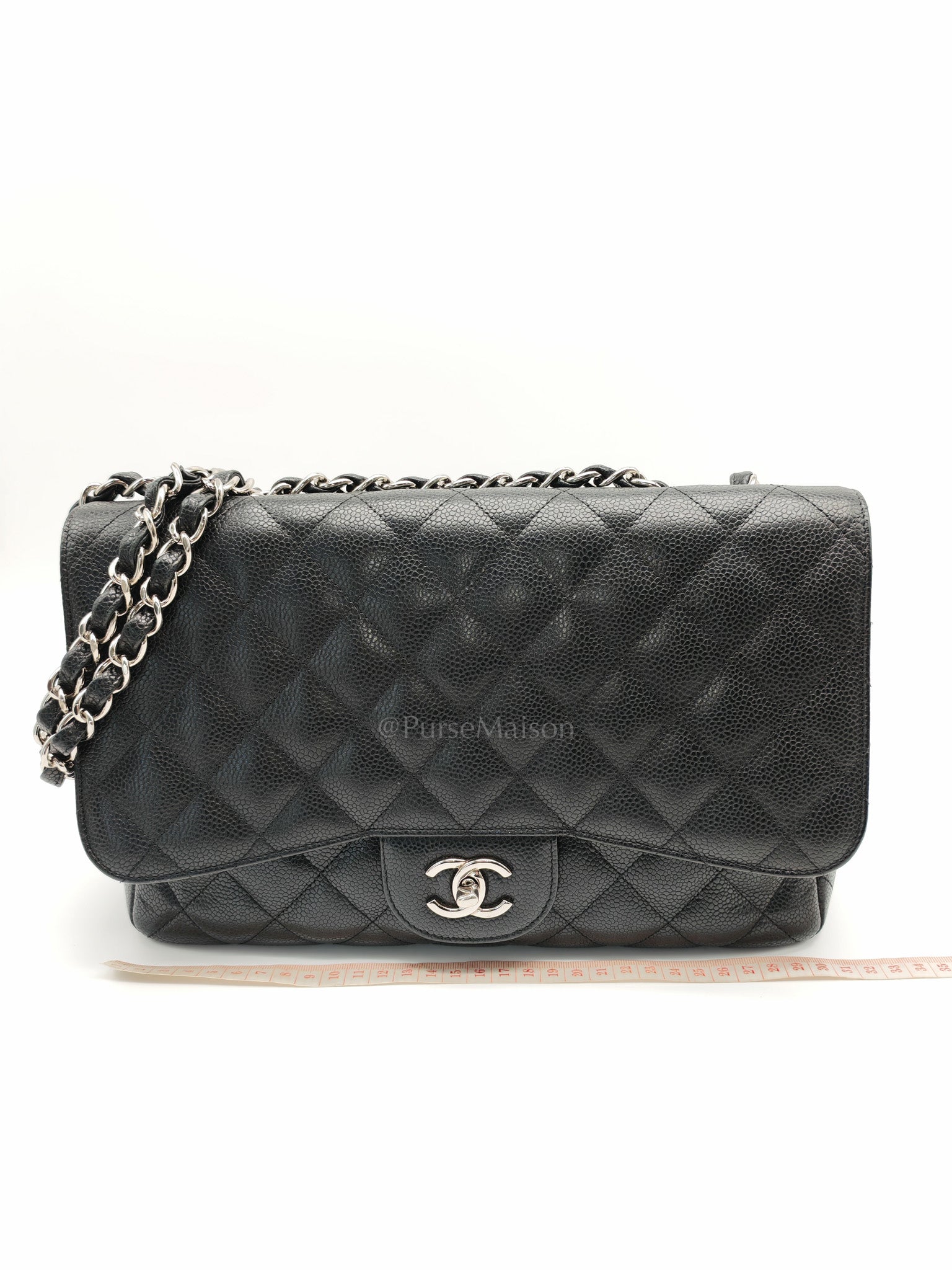 Chanel Classic Double Flap Jumbo in Black Quilted Caviar Leather & Palladium Hardware Series 13 | Purse Maison Luxury Bags Shop