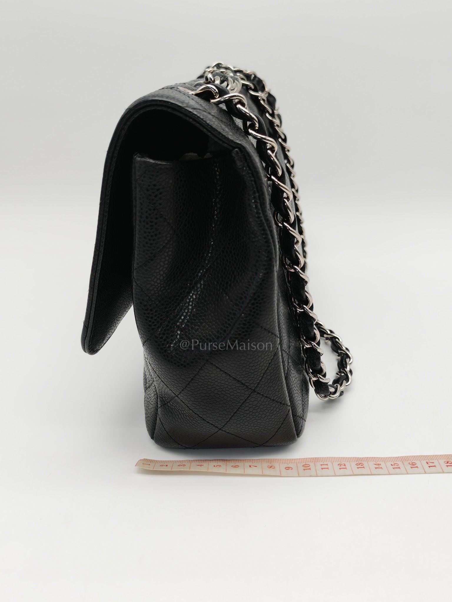 Chanel Classic Double Flap Jumbo in Black Quilted Caviar Leather & Palladium Hardware Series 13 | Purse Maison Luxury Bags Shop