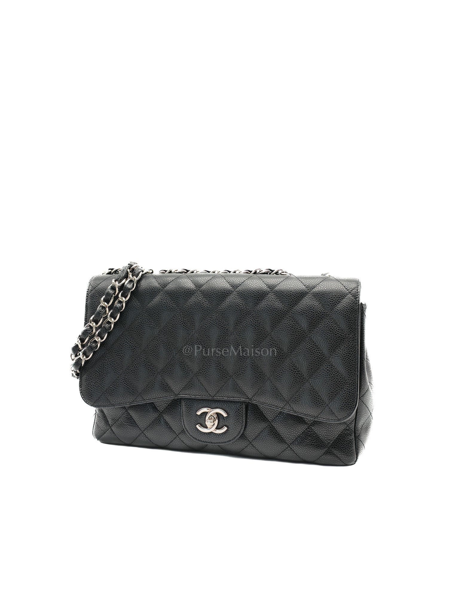 Chanel Classic Double Flap Jumbo in Black Quilted Caviar Leather & Palladium Hardware Series 13 | Purse Maison Luxury Bags Shop