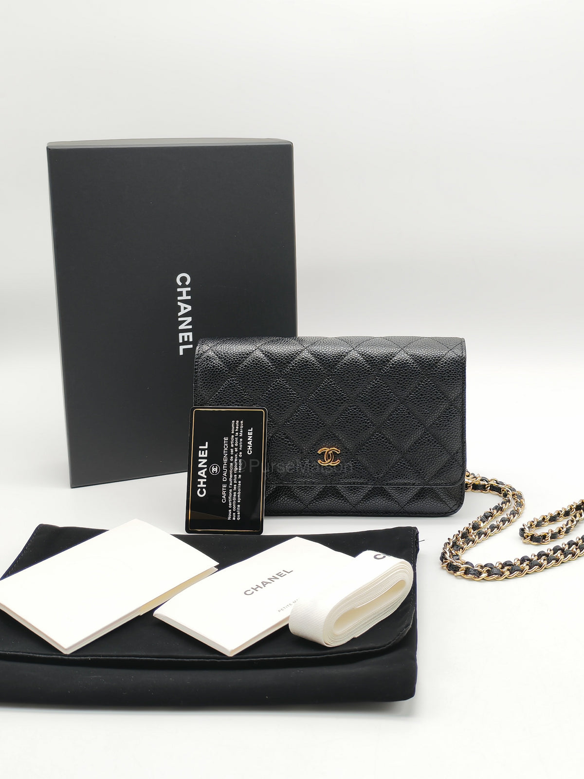 Chanel Classic Wallet on Chain in Black Quilted Caviar Leather and Gold Hardware Series 28 | Purse Maison Luxury Bags Shop