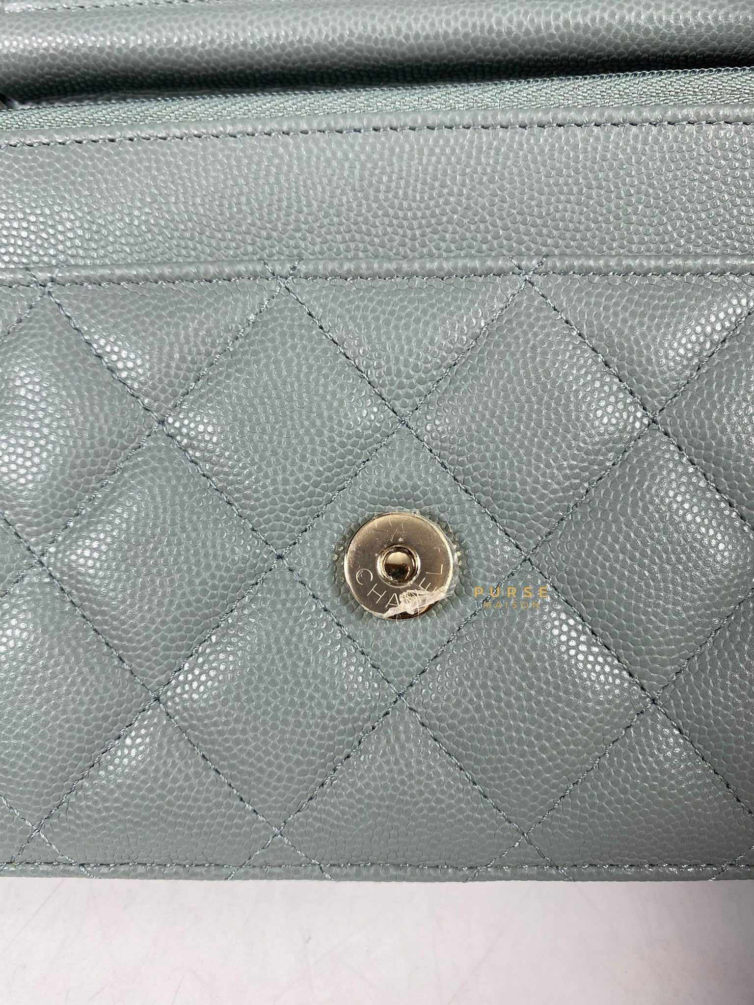 Chanel Classic Wallet on Chain Teal Caviar and Light Gold Hardware (Microchip)