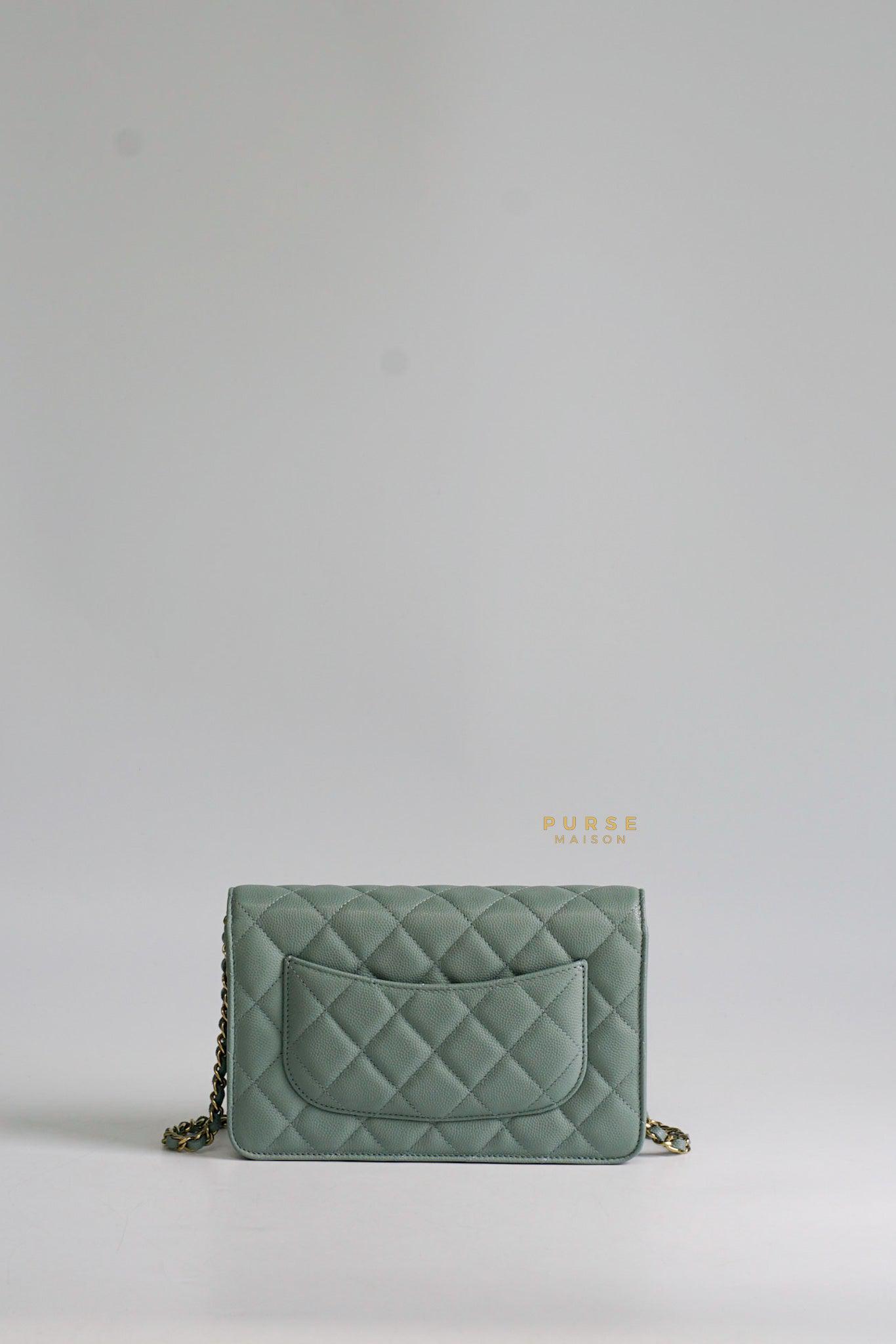 Chanel Classic Wallet on Chain Teal Caviar and Light Gold Hardware (Microchip)