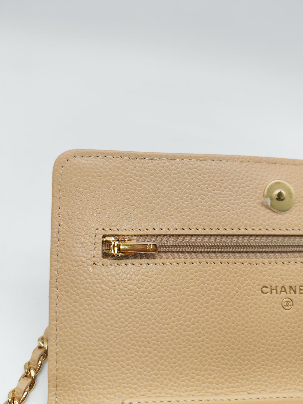 Chanel Classic Wallet On Chain (WOC) in Beige Clair Caviar Leather and Gold Hardware Microchip) | Purse Maison Luxury Bags Shop
