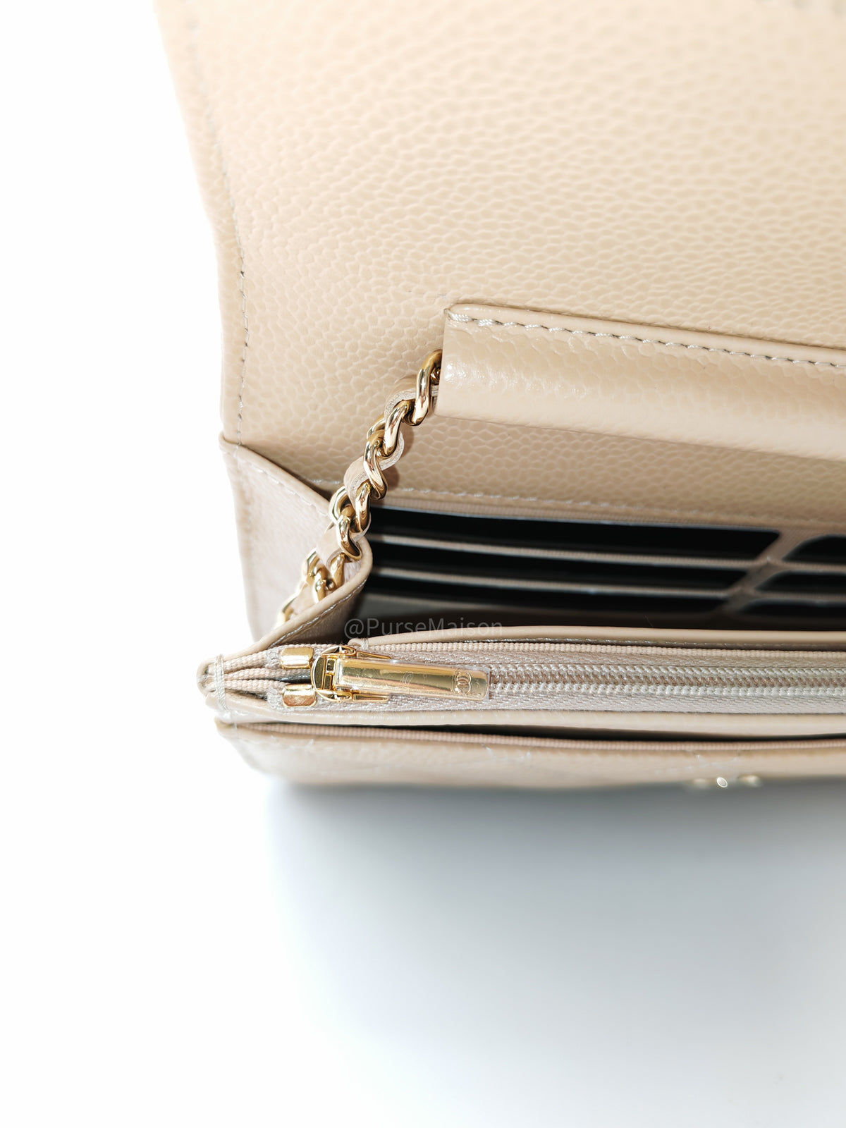 Chanel Classic Wallet On Chain (WOC) in Beige Clair Caviar Leather and Gold Hardware Microchip) | Purse Maison Luxury Bags Shop