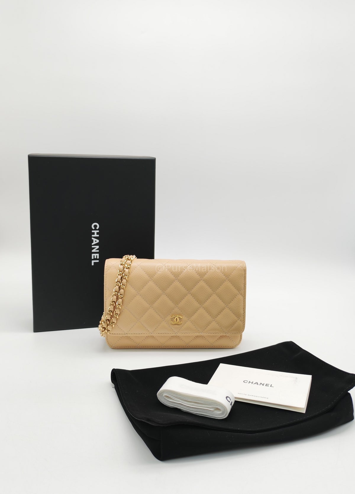 Chanel Classic Wallet On Chain (WOC) in Beige Clair Caviar Leather and Gold Hardware Microchip) | Purse Maison Luxury Bags Shop