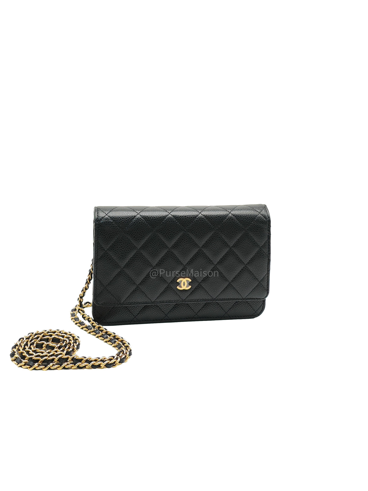 Chanel Classic Wallet On Chain (WOC) in Black Caviar Leather and Gold Hardware Microchip (2024) | Purse Maison Luxury Bags Shop