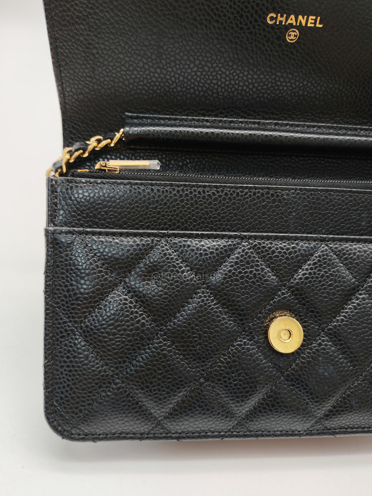 Chanel Classic Wallet On Chain (WOC) in Black Caviar Leather and Gold Hardware Microchip (P3****N8) | Purse Maison Luxury Bags Shop