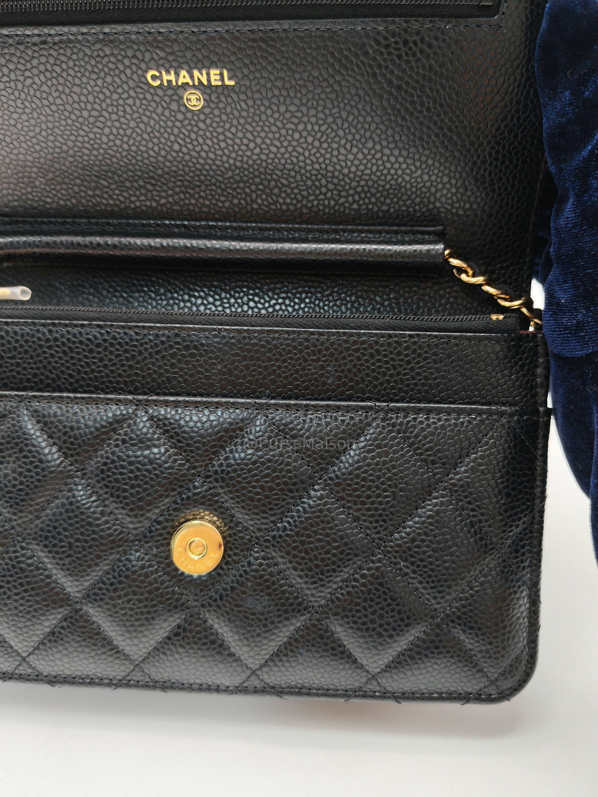 Chanel Classic Wallet On Chain (WOC) in Black Caviar Leather and Gold Hardware Microchip (P3****N8) | Purse Maison Luxury Bags Shop