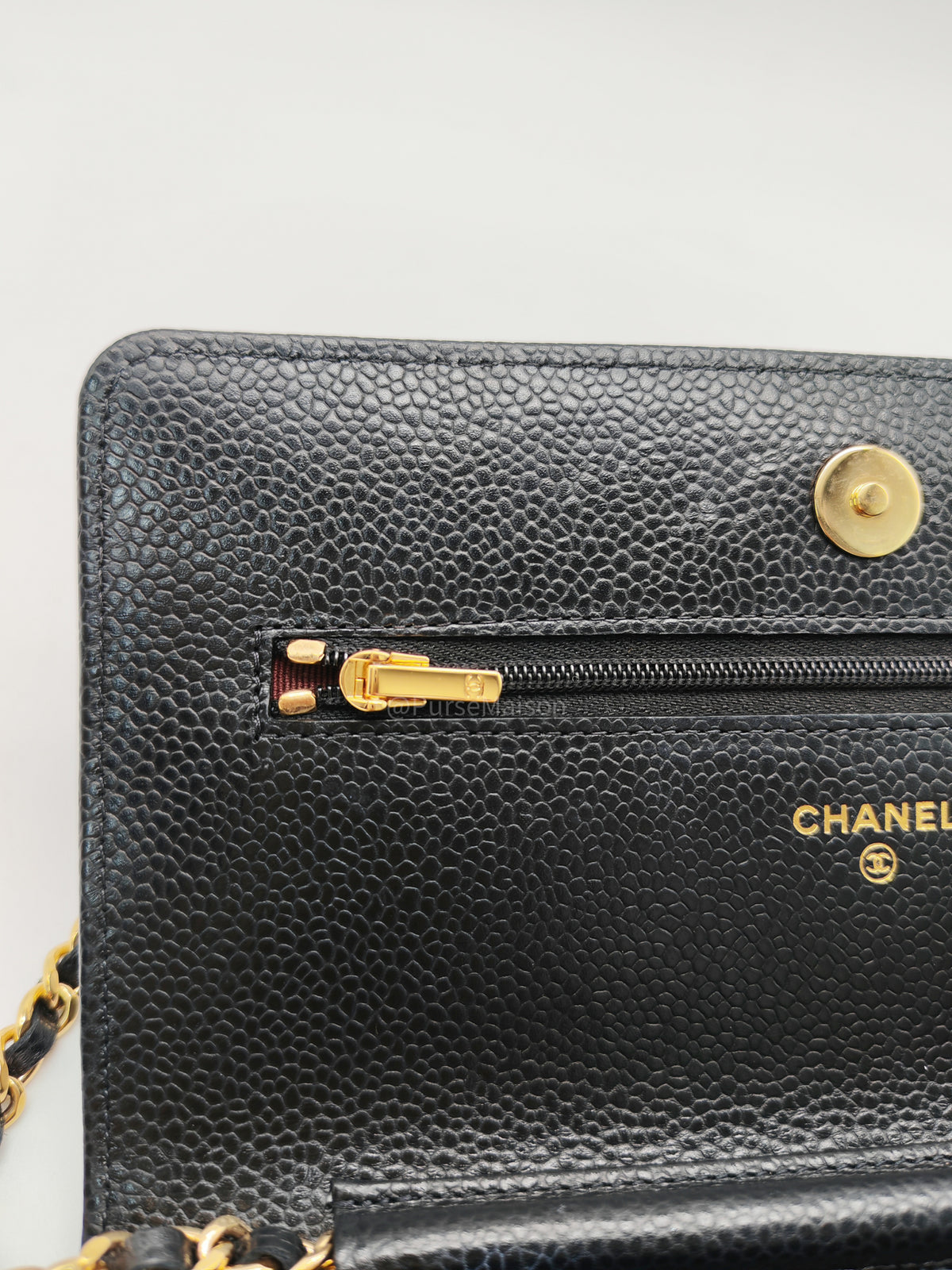 Chanel Classic Wallet On Chain (WOC) in Black Caviar Leather and Gold Hardware Microchip (P3****N8) | Purse Maison Luxury Bags Shop