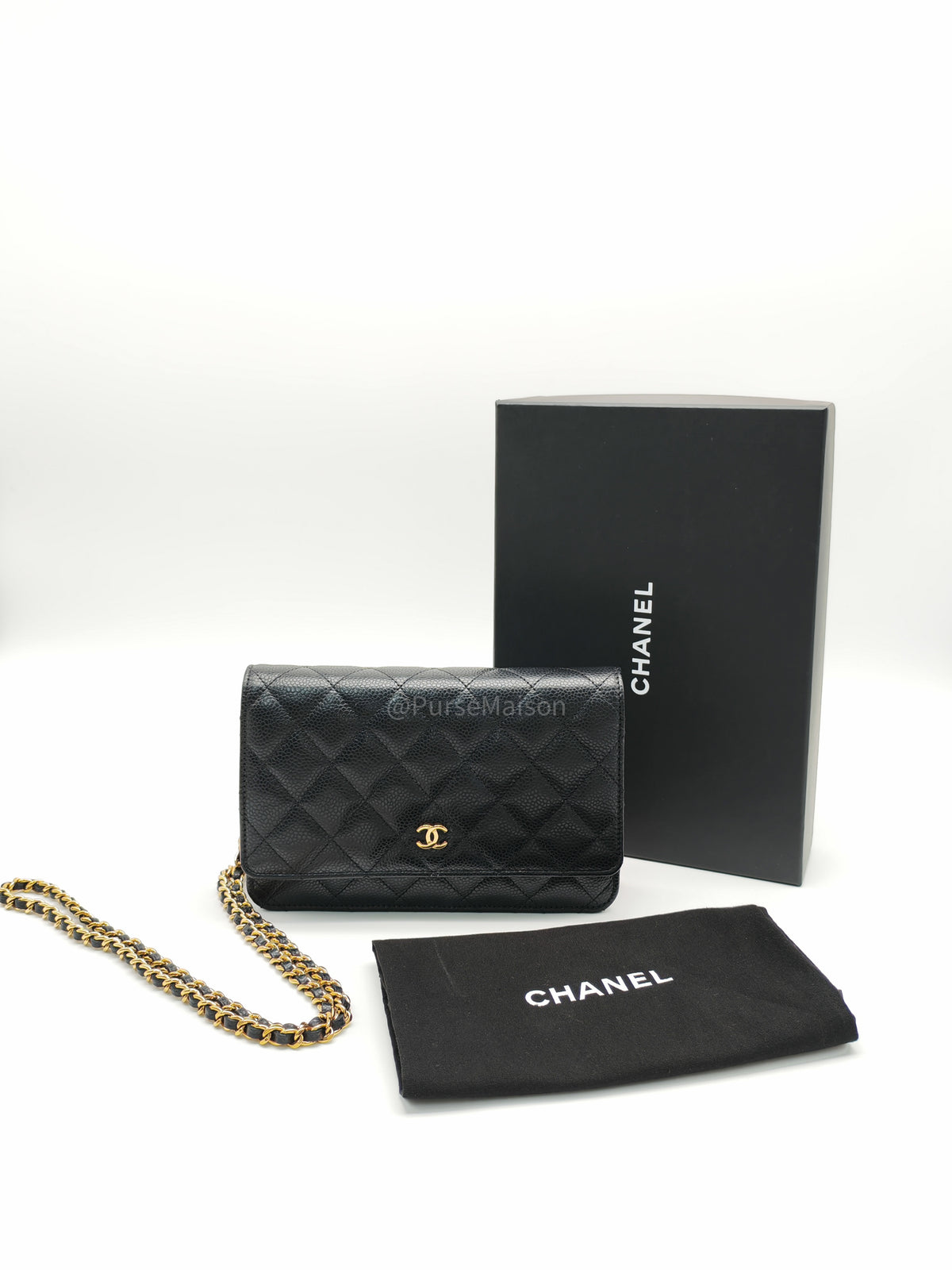 Chanel Classic Wallet On Chain (WOC) in Black Caviar Leather and Gold Hardware Microchip (P3****N8) | Purse Maison Luxury Bags Shop