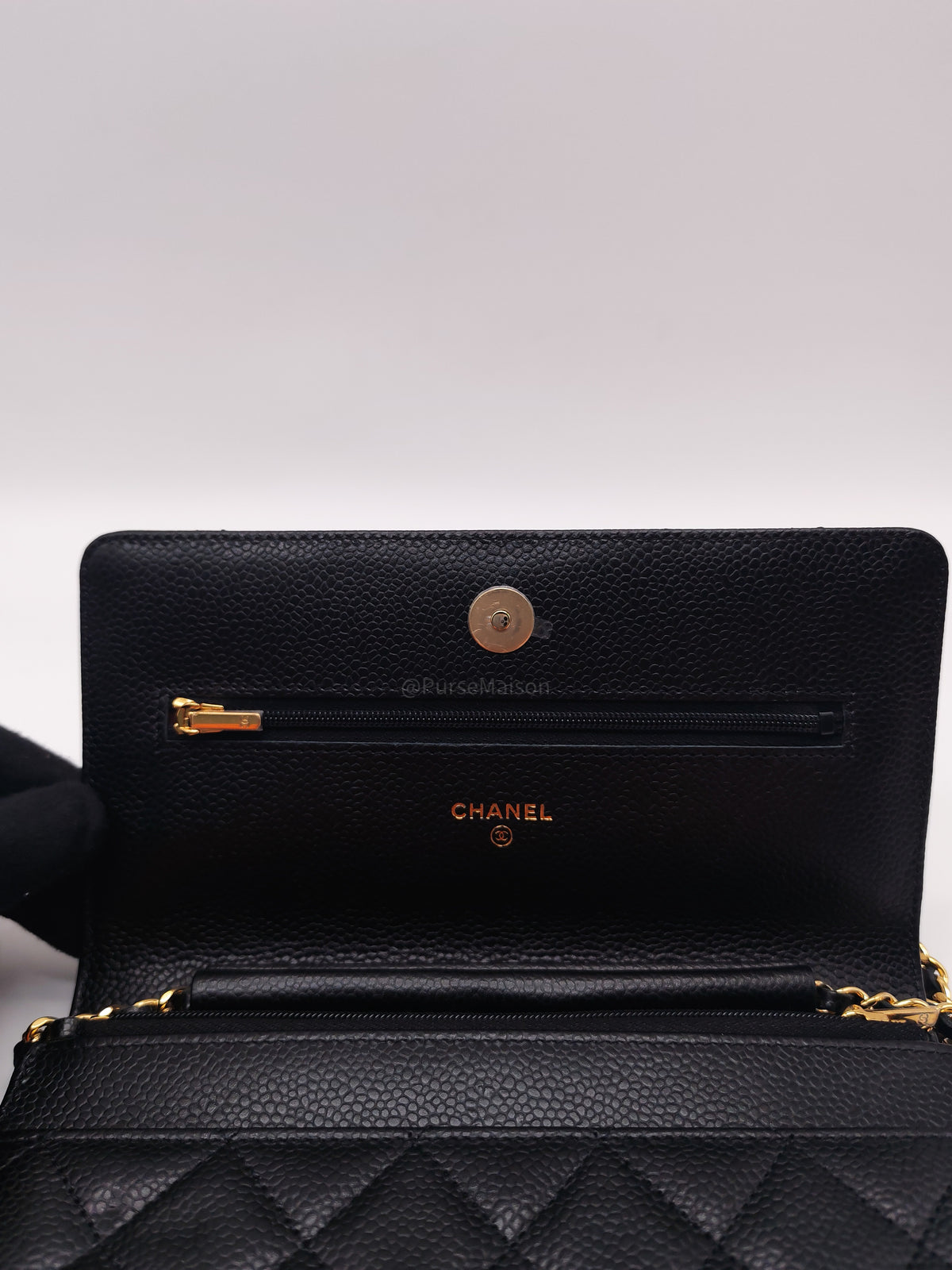 Chanel Classic Wallet on Chain (WOC) in Black Caviar Leather and Gold Hardware Microchip | Purse Maison Luxury Bags Shop