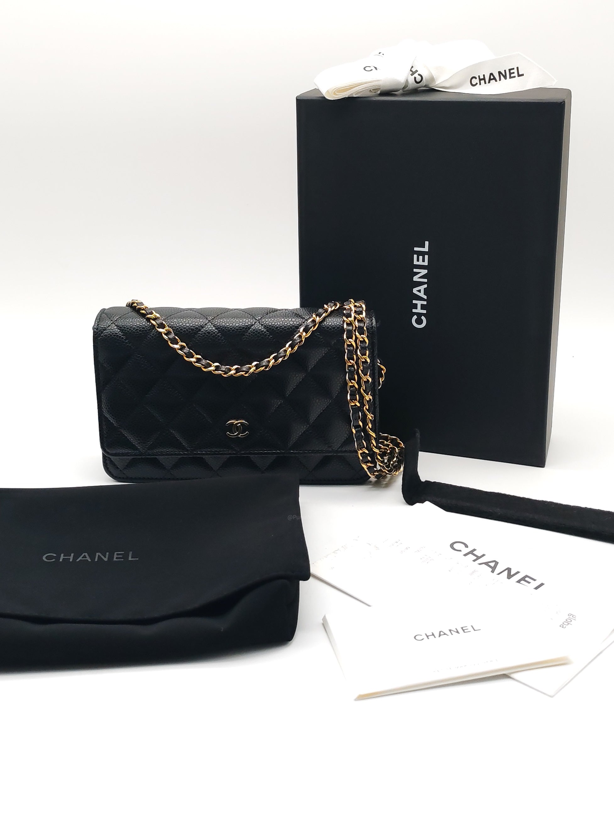 Chanel Classic Wallet on Chain (WOC) in Black Caviar Leather Gold Hardware Microchip (L6****54) | Purse Maison Luxury Bags Shop