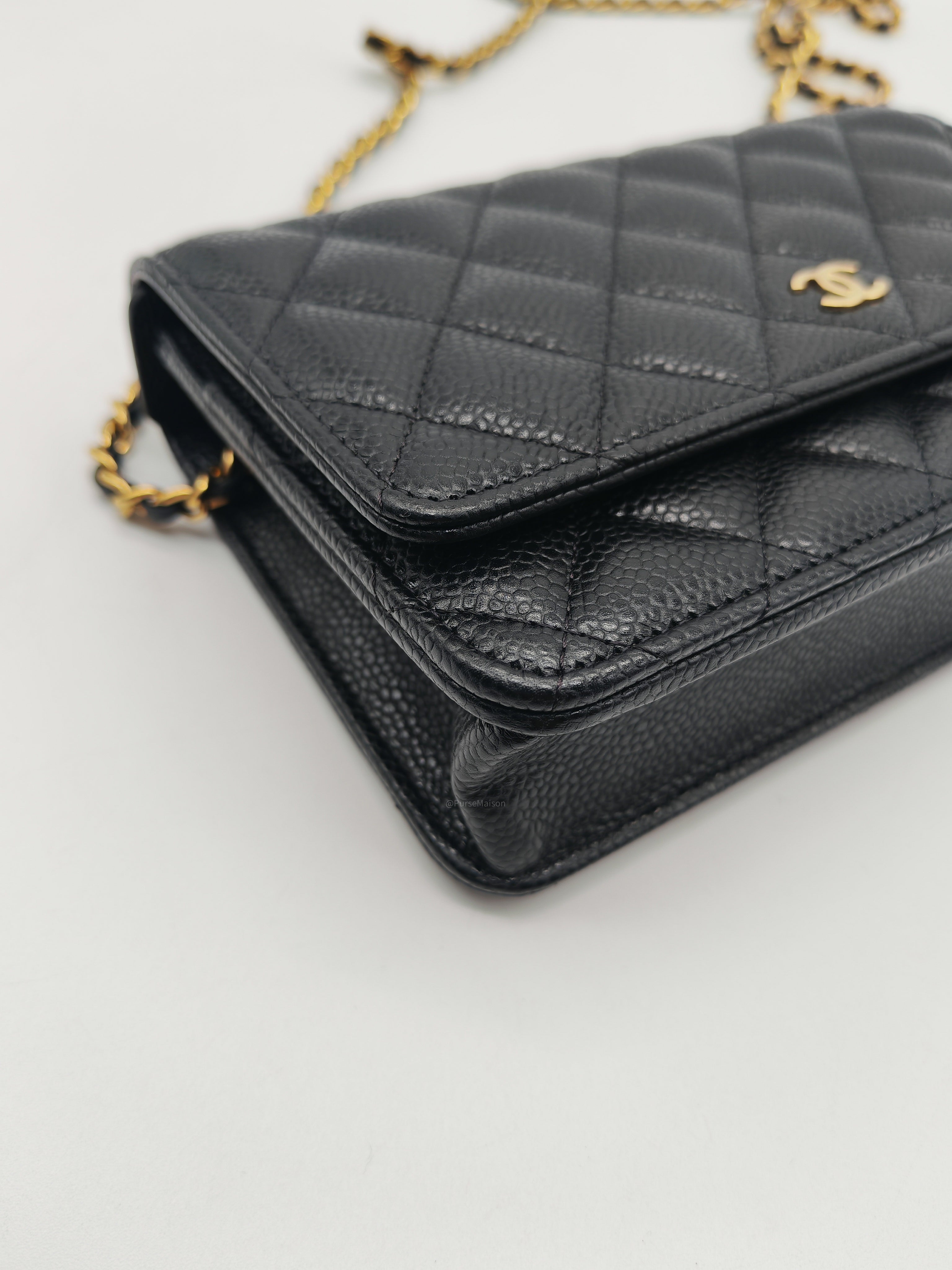 Chanel Classic Wallet on Chain (WOC) in Black Caviar Leather Gold Hardware Microchip (L6****54) | Purse Maison Luxury Bags Shop