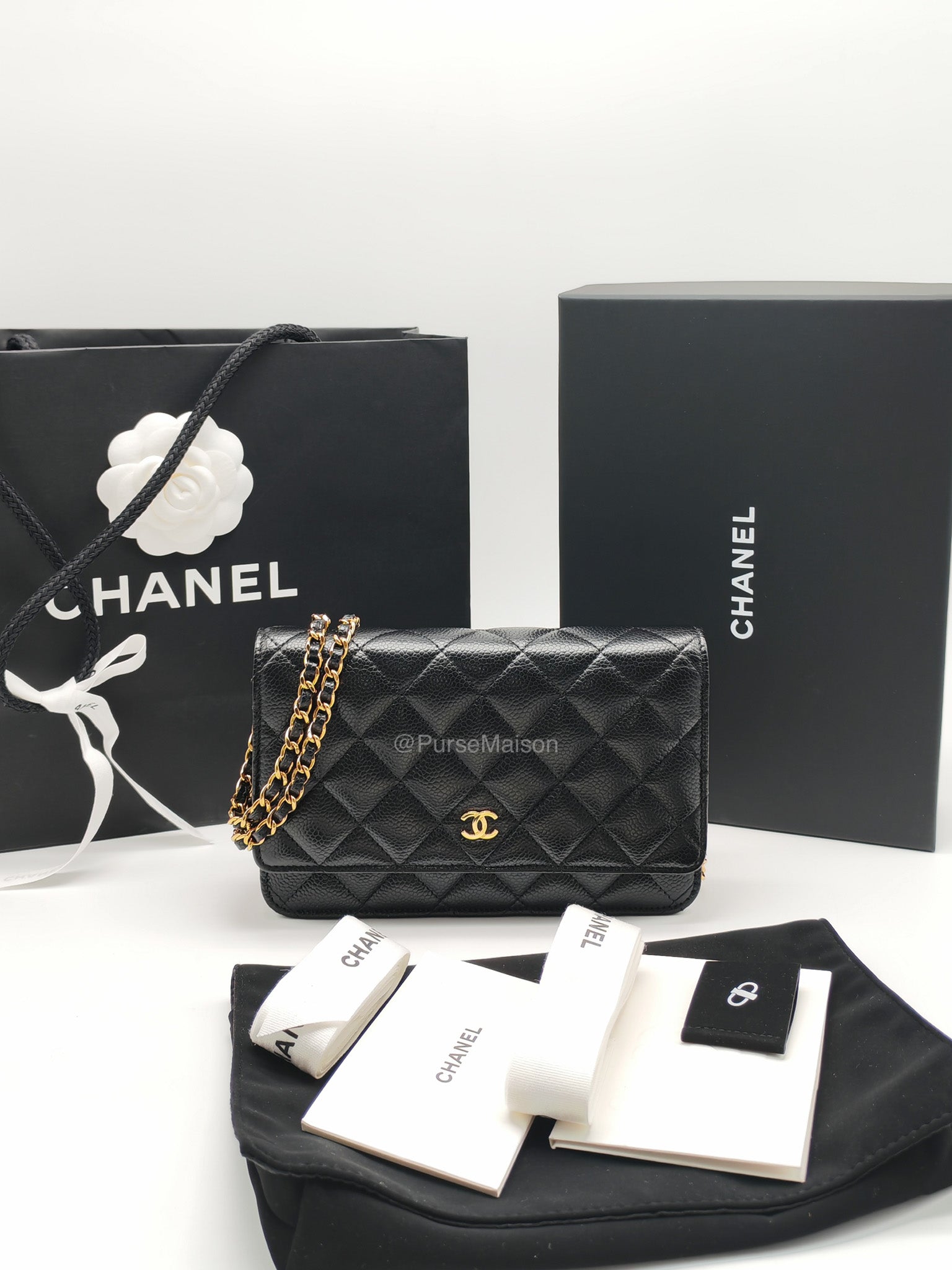 Chanel Classic Wallet on Chain (WOC) in Black Caviar Leather Gold Hardware (Microchip) | Purse Maison Luxury Bags Shop