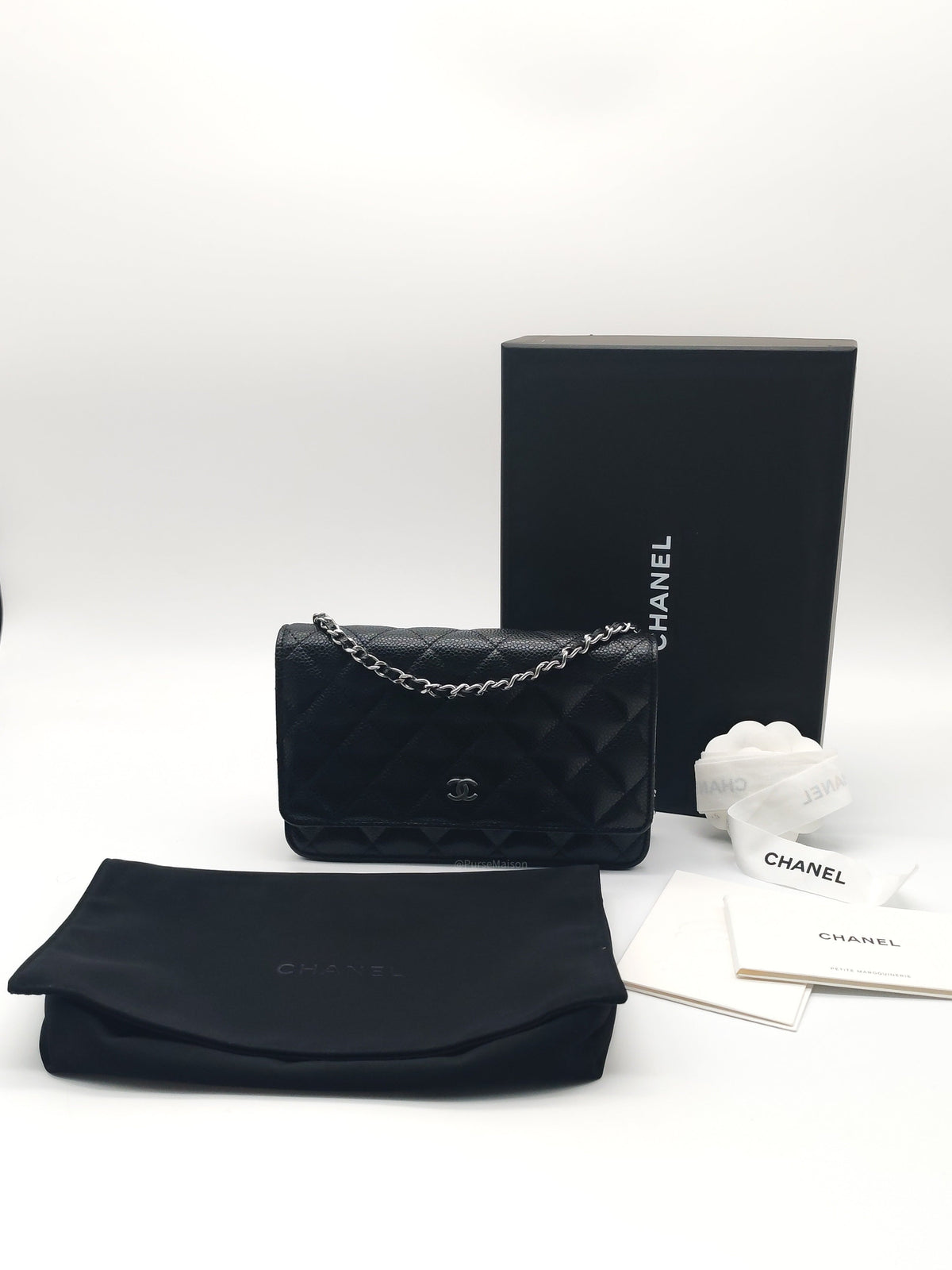 Chanel Classic Wallet on Chain (WOC) in Black Caviar Leather Silver Hardware Microchip (HJ****5J) | Purse Maison Luxury Bags Shop
