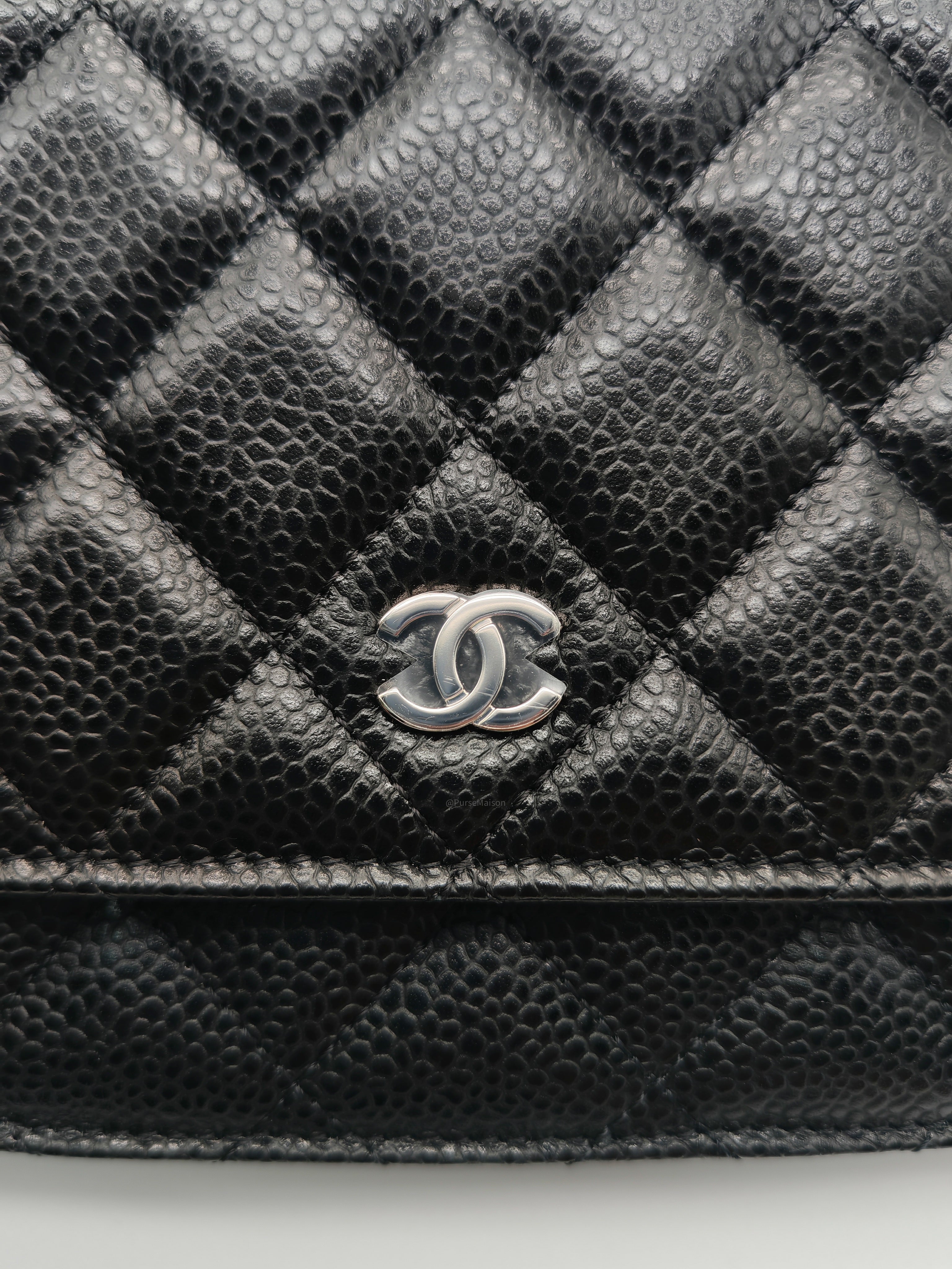 Chanel Classic Wallet on Chain (WOC) in Black Caviar Leather Silver Hardware (Series 30****85) | Purse Maison Luxury Bags Shop