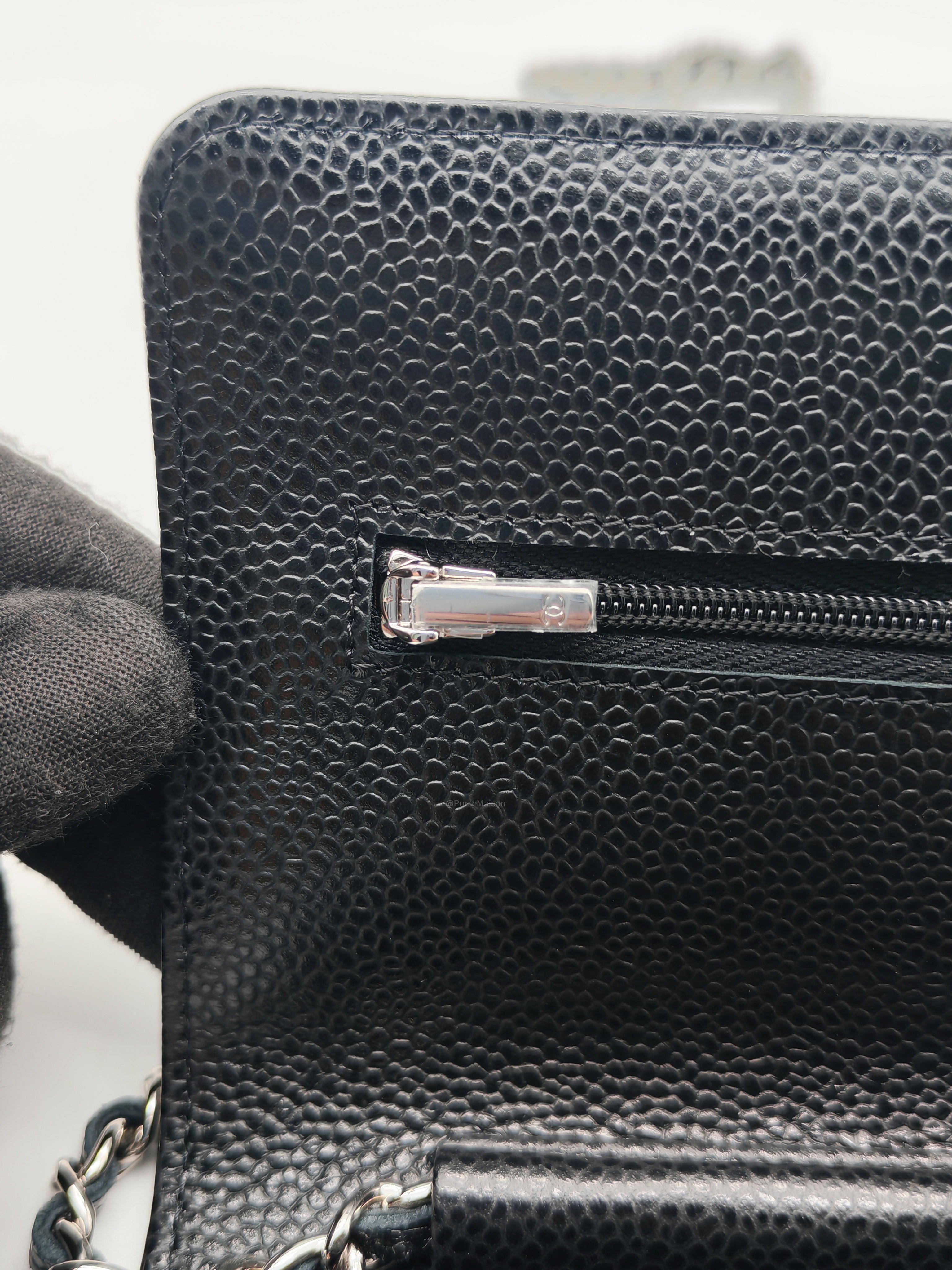 Chanel Classic Wallet on Chain (WOC) in Black Caviar Leather Silver Hardware (Series 30****85) | Purse Maison Luxury Bags Shop