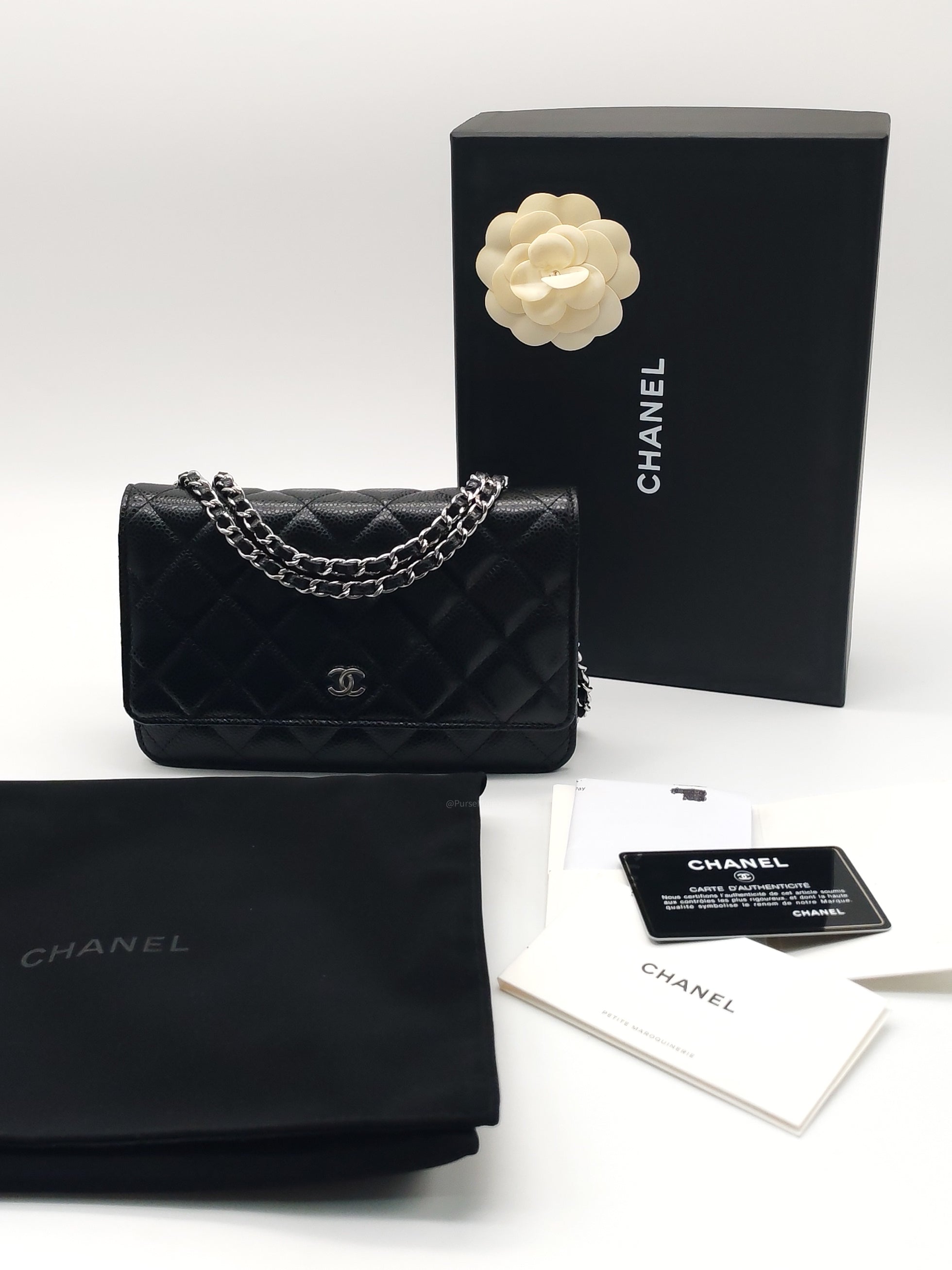Chanel Classic Wallet on Chain (WOC) in Black Caviar Leather Silver Hardware (Series 30****85) | Purse Maison Luxury Bags Shop