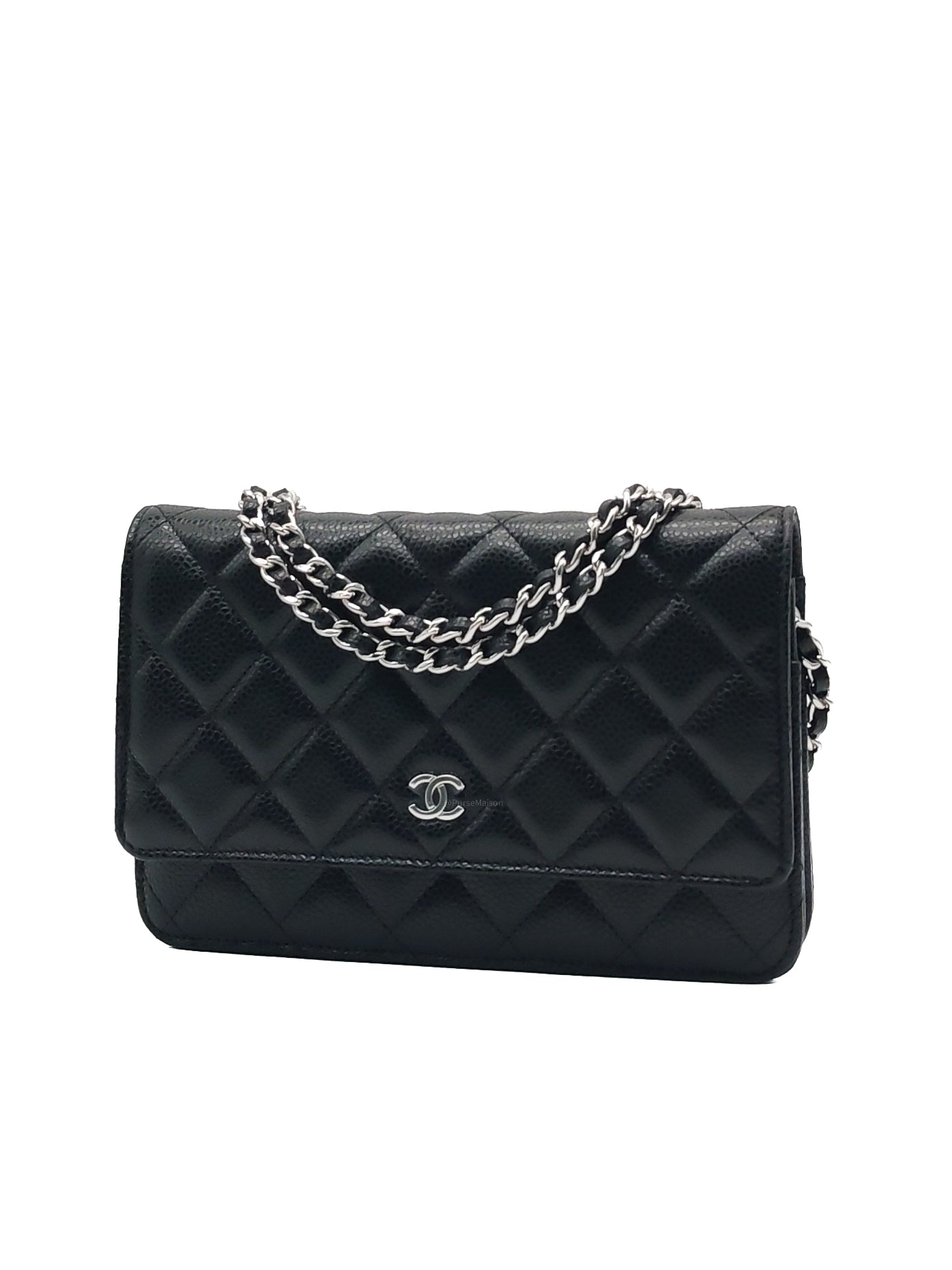 Chanel Classic Wallet on Chain (WOC) in Black Caviar Leather Silver Hardware (Series 30****85) | Purse Maison Luxury Bags Shop