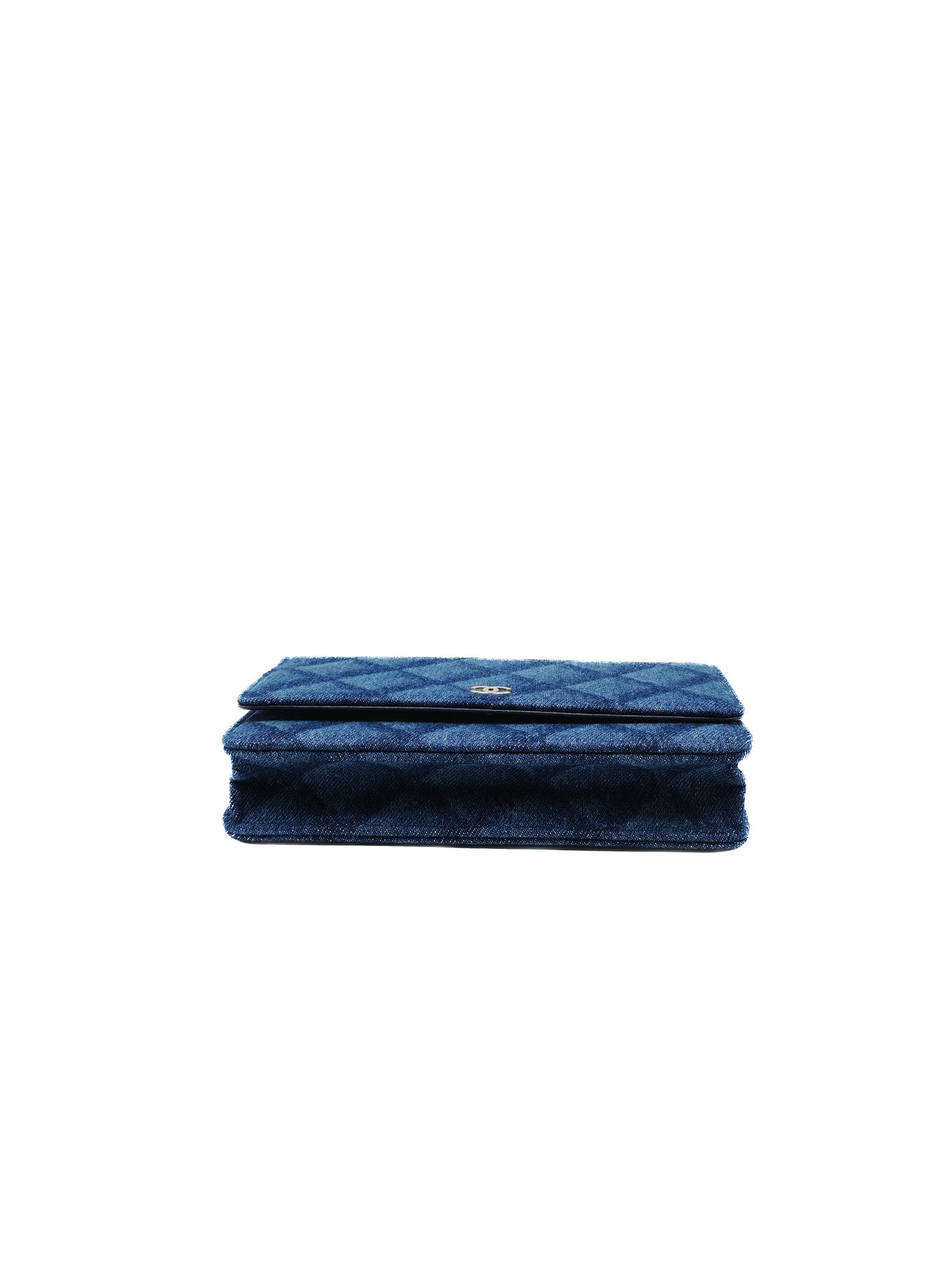 Chanel Classic Wallet on Chain (WOC) in Denim Fabric Canvas Light Gold (Microchip) | Purse Maison Luxury Bags Shop