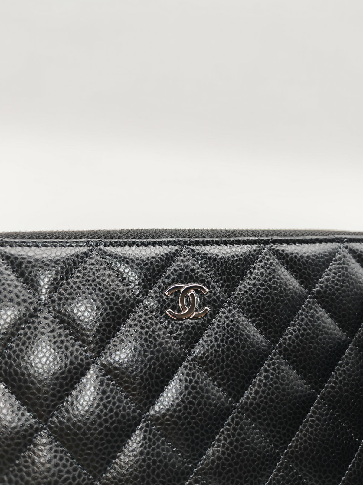 Chanel Classic Zip-Around Wallet in Black Caviar Leather and Silver Hardware Microchio (K1****0K) | Purse Maison Luxury Bags Shop