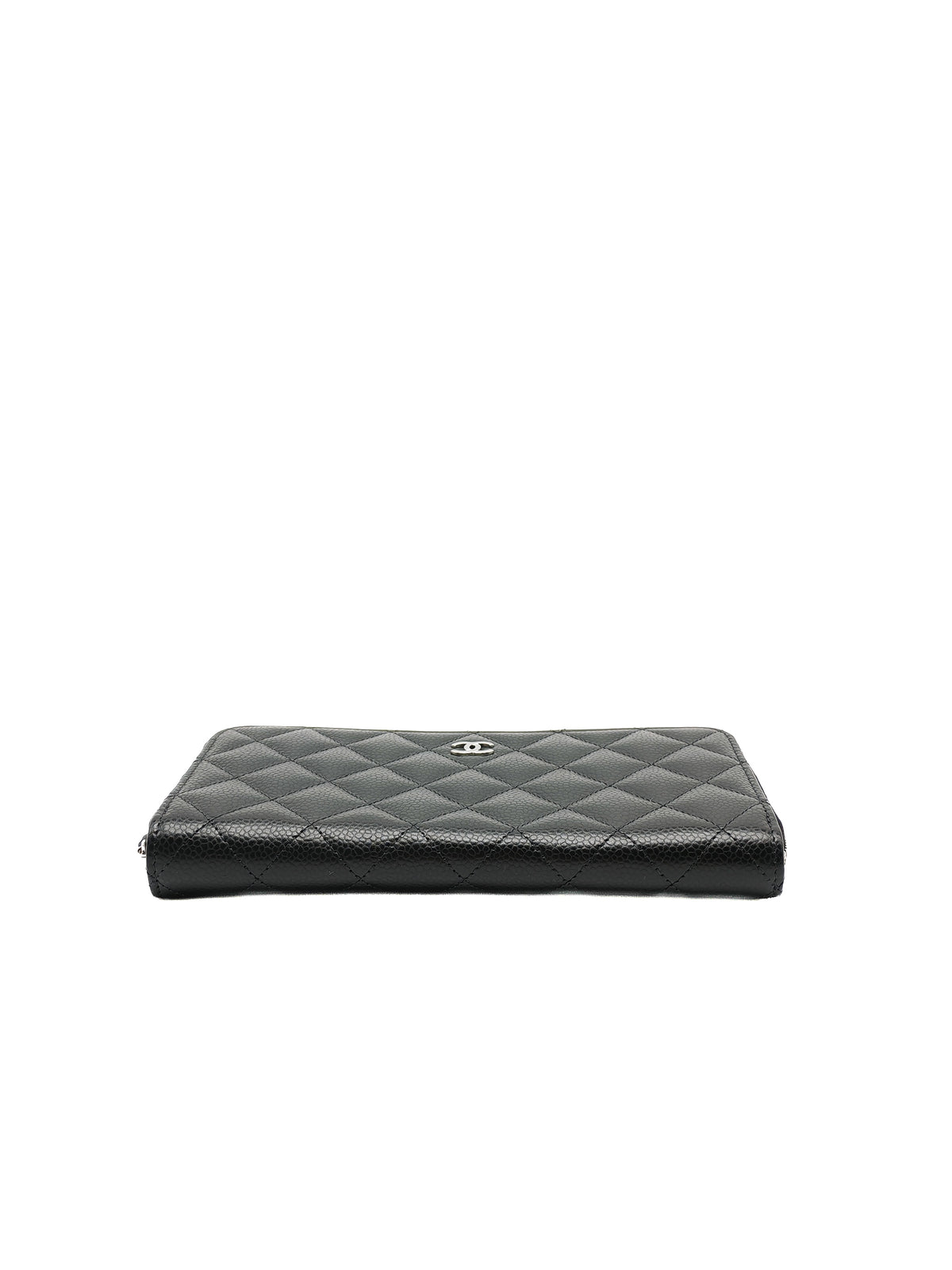 Chanel Classic Zip-Around Wallet in Black Caviar Leather and Silver Hardware Microchio (K1****0K) | Purse Maison Luxury Bags Shop