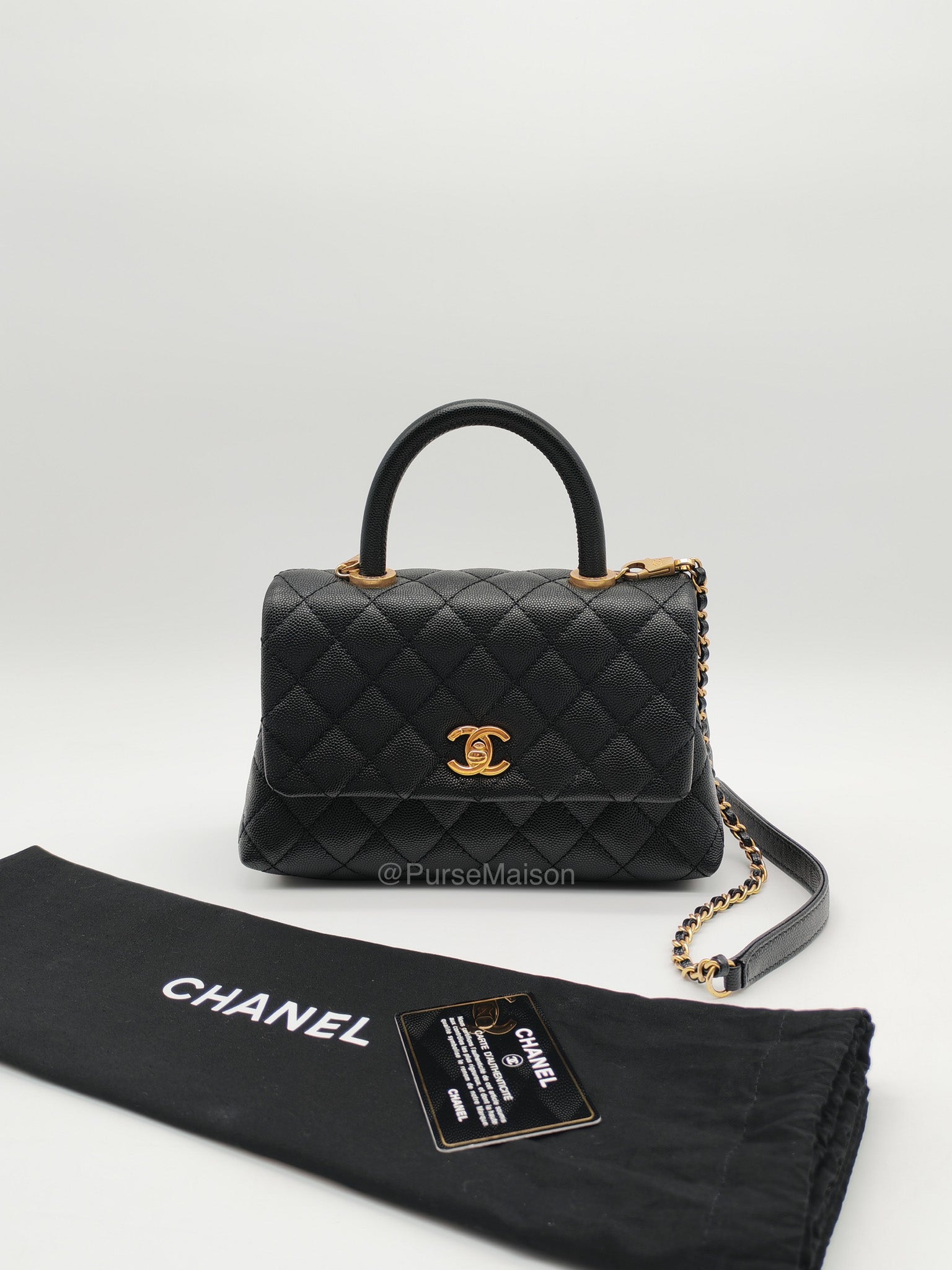 Chanel Coco Handle Small in Black Caviar Leather and Gold Hardware Series 25 | Purse Maison Luxury Bags Shop