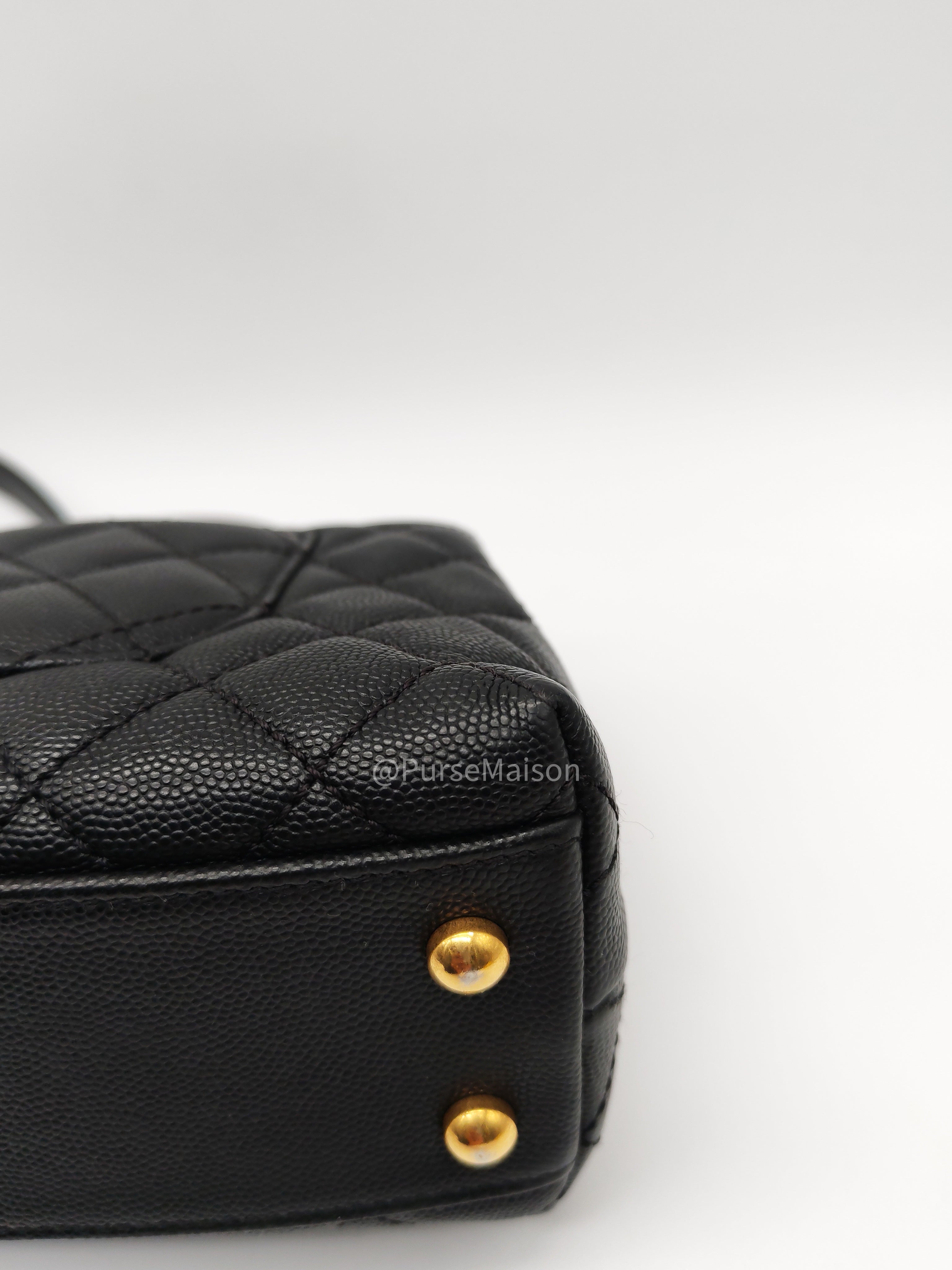 Chanel Coco Handle Small in Black Quilted Caviar Leather and Light Gold Hardware Series 24 | Purse Maison Luxury Bags Shop