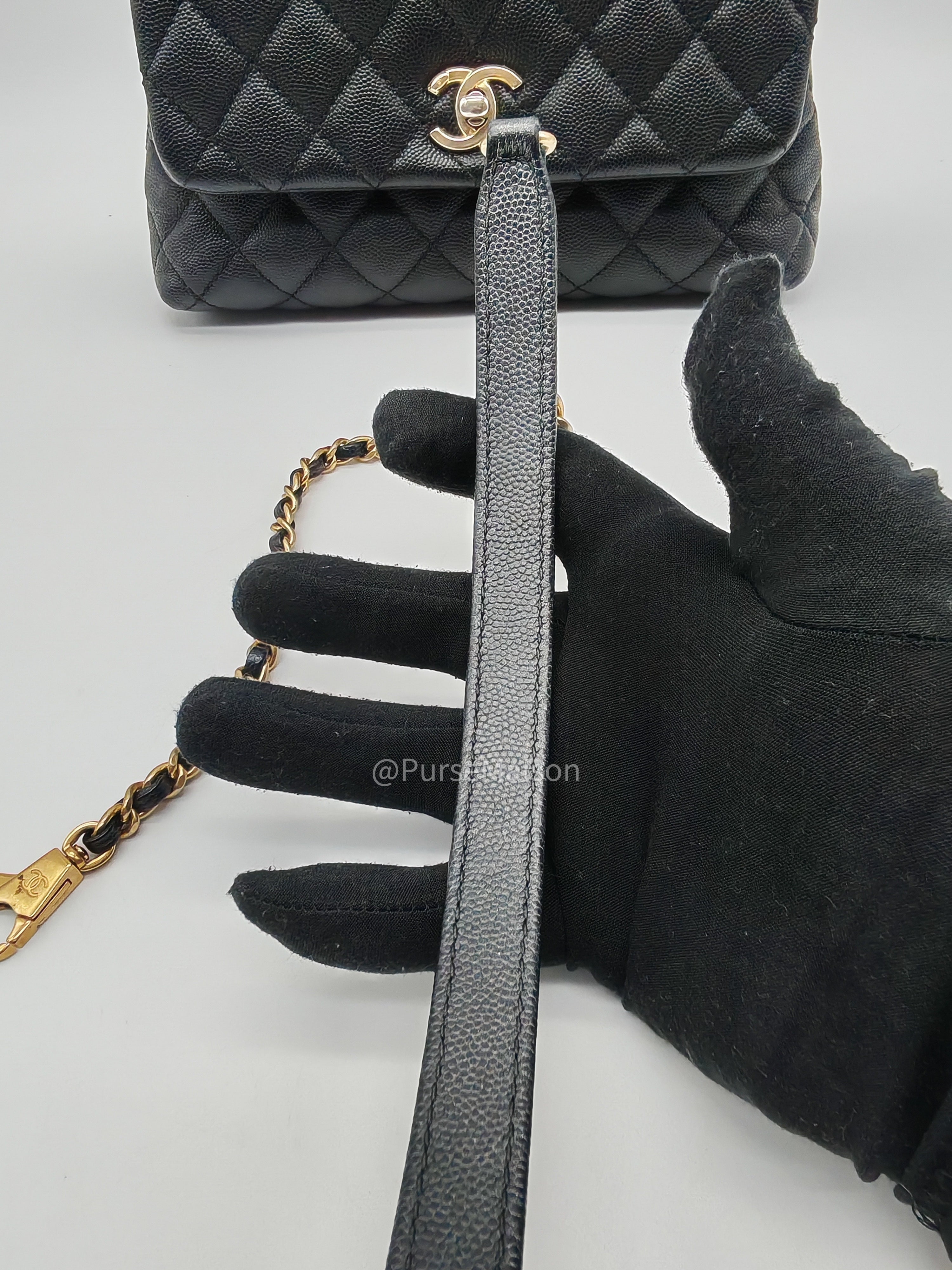 Chanel Coco Handle Small in Black Quilted Caviar Leather and Light Gold Hardware Series 24 | Purse Maison Luxury Bags Shop