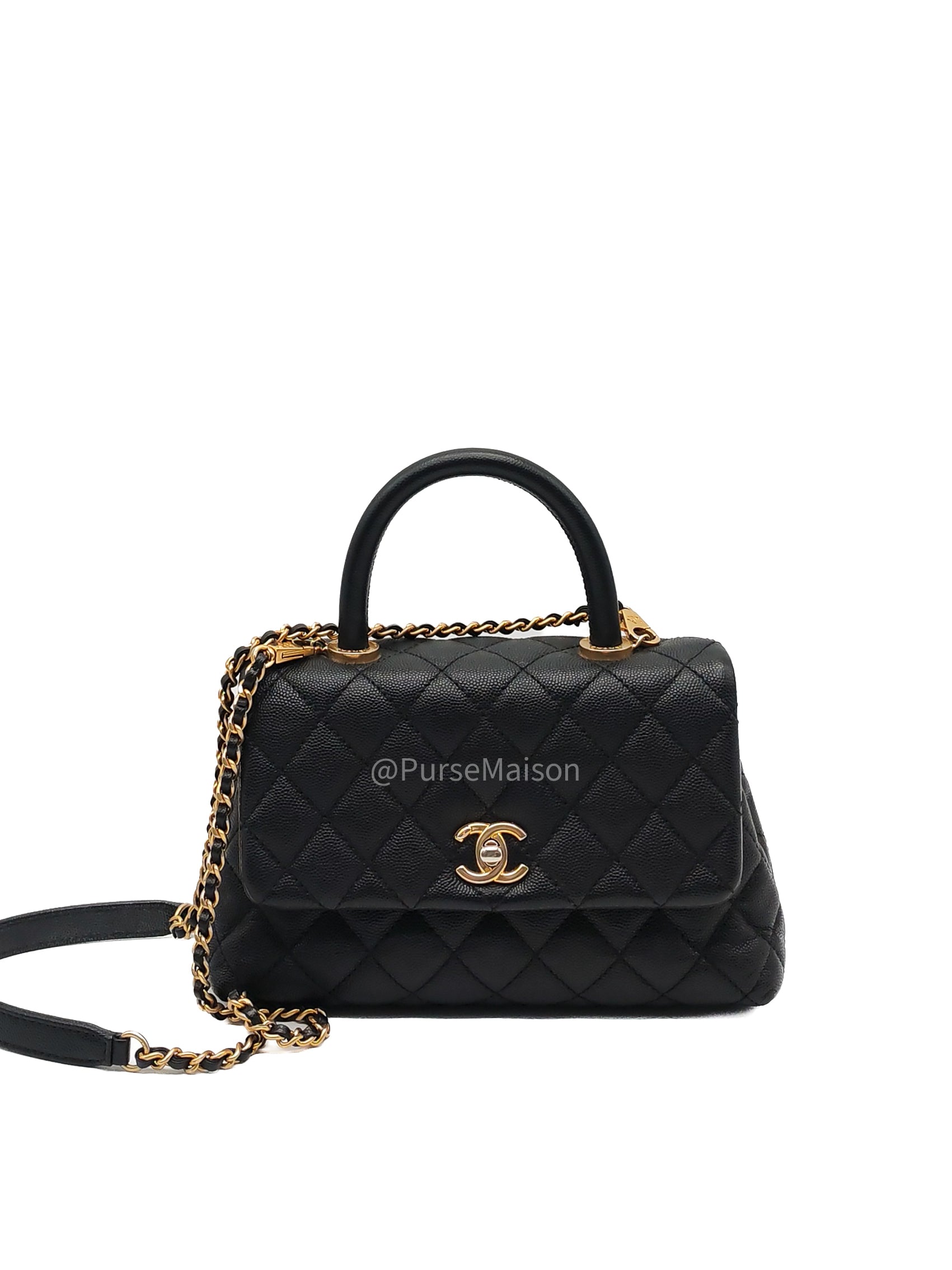 Chanel Coco Handle Small in Black Quilted Caviar Leather and Light Gold Hardware Series 24 | Purse Maison Luxury Bags Shop