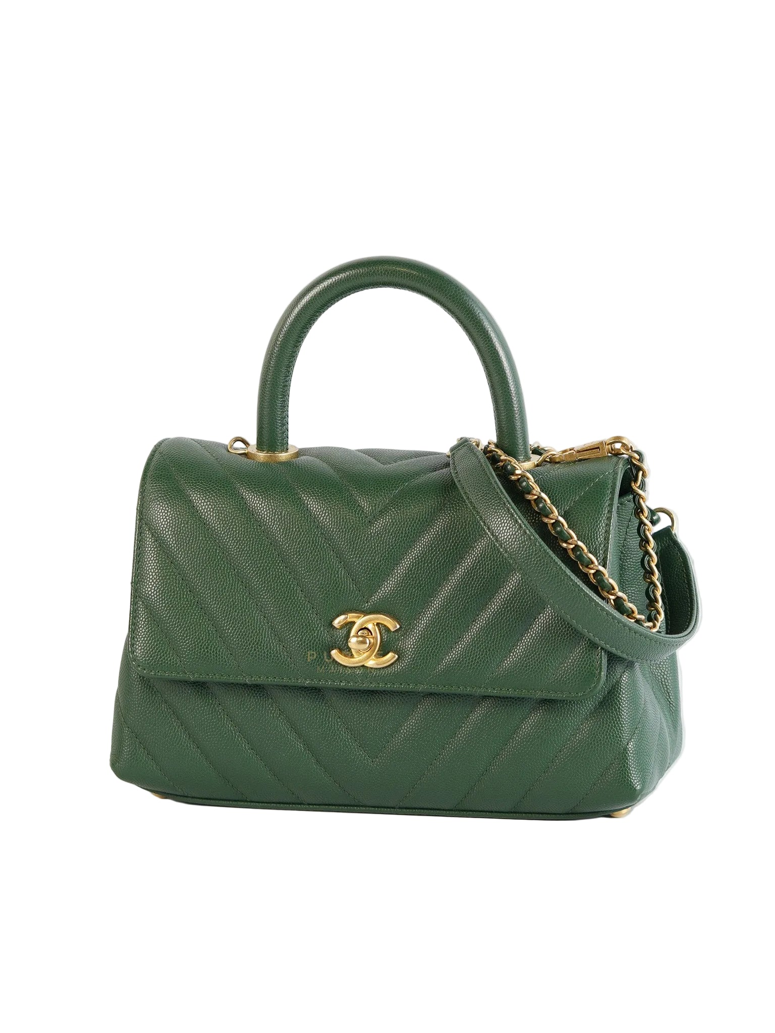 Coco Handle Small in Green Chevron and Aged Gold Hardware Series 26 | Purse Maison Luxury Bags Shop