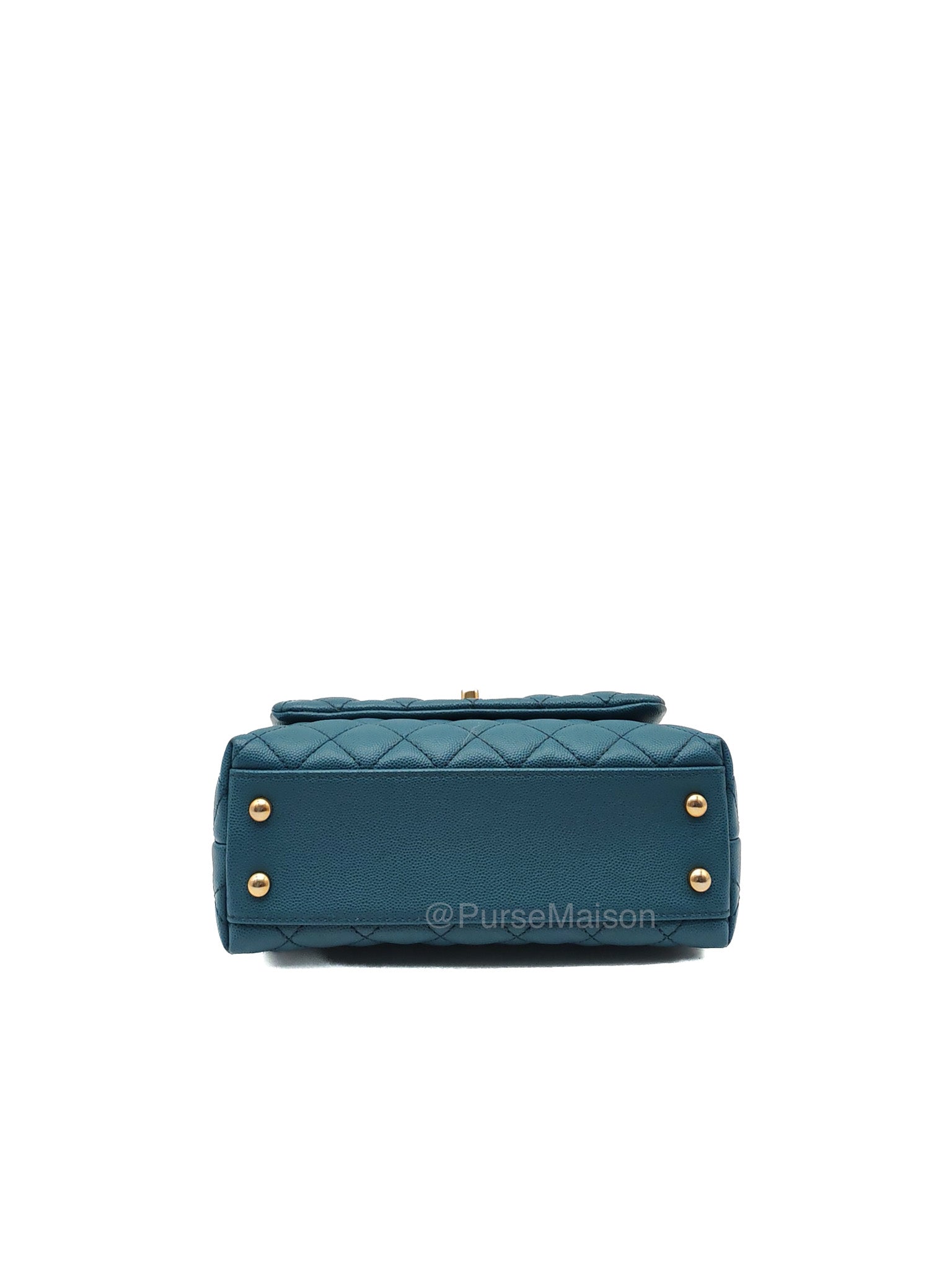 Chanel Coco Lizard Handle Small in Dark Turquoise Quilted Caviar Leather and Aged Gold Hardware Series 28 | Purse Maison Luxury Bags Shop
