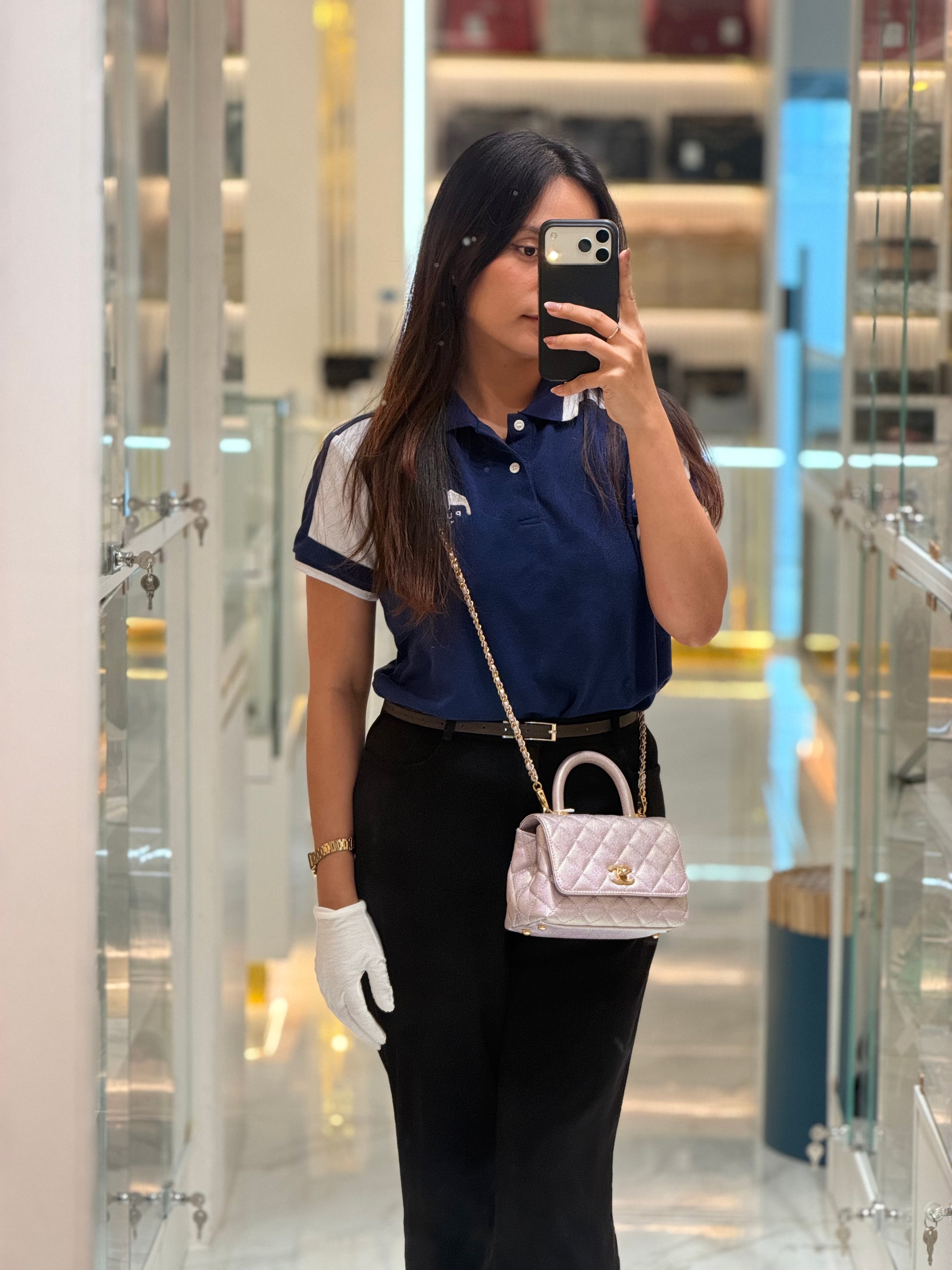 Chanel Coco Top Handle Bag Mini in Iridescent Quilted Caviar Leather & Gold Hardware Microchip | Purse Maison Luxury Bags Shop