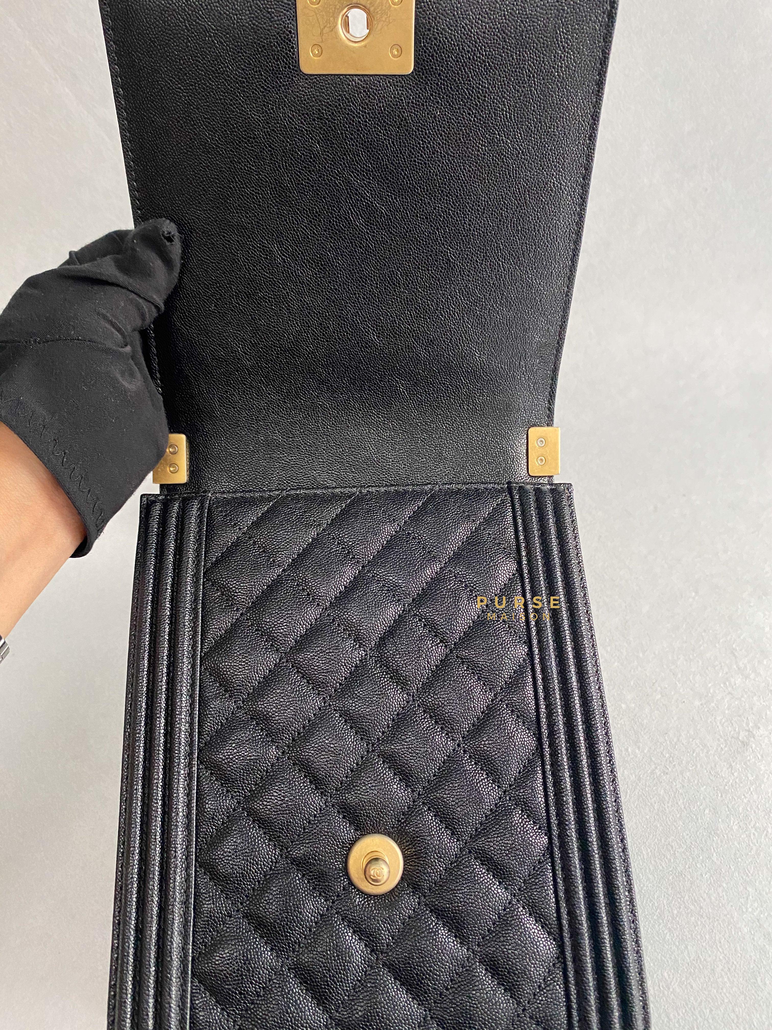 Chanel Cruise Boy North South in Black Caviar Leather and Aged Gold Hardware Series 26 | Purse Maison Luxury Bags Shop