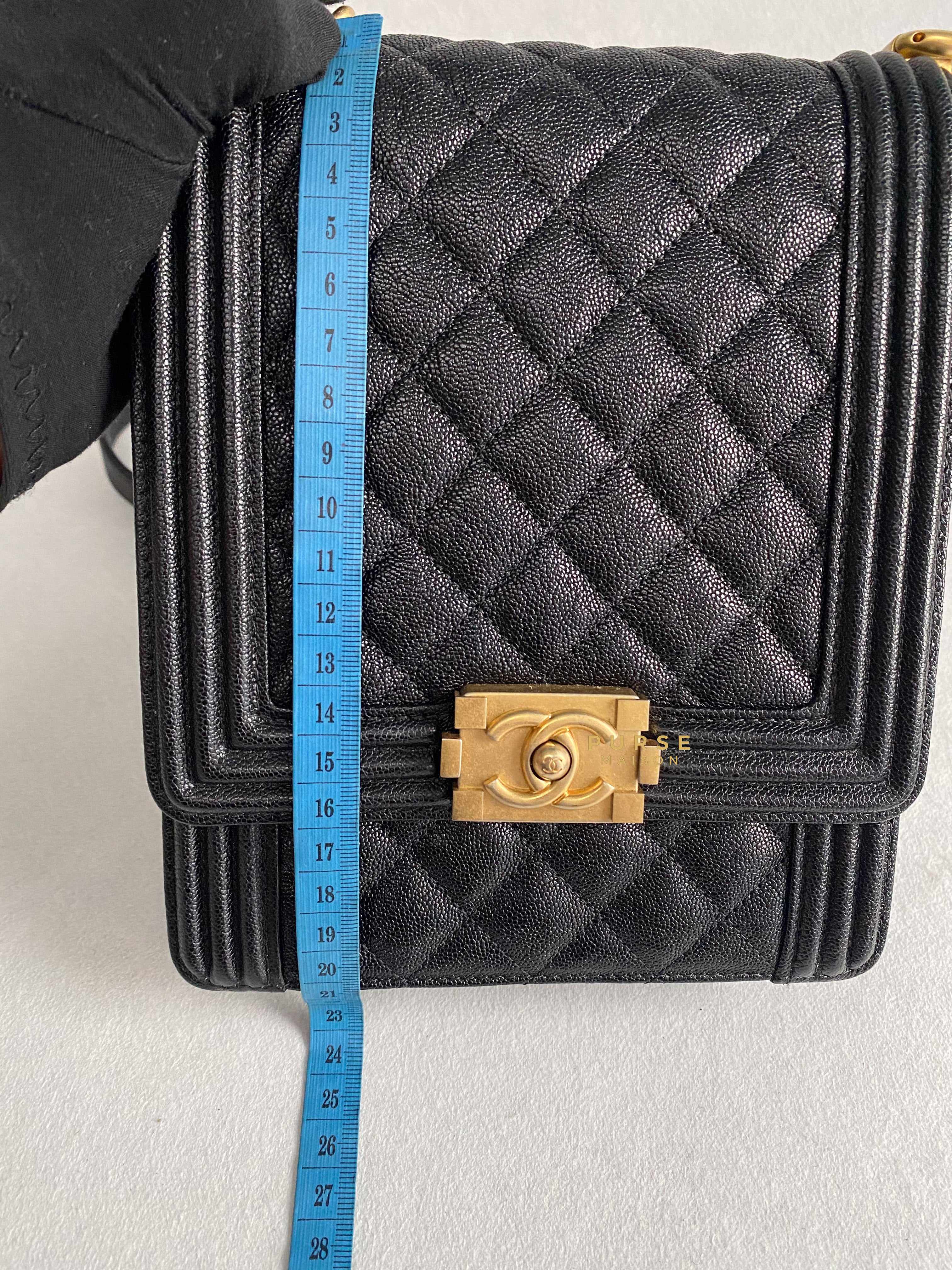 Chanel Cruise Boy North South in Black Caviar Leather and Aged Gold Hardware Series 26 | Purse Maison Luxury Bags Shop