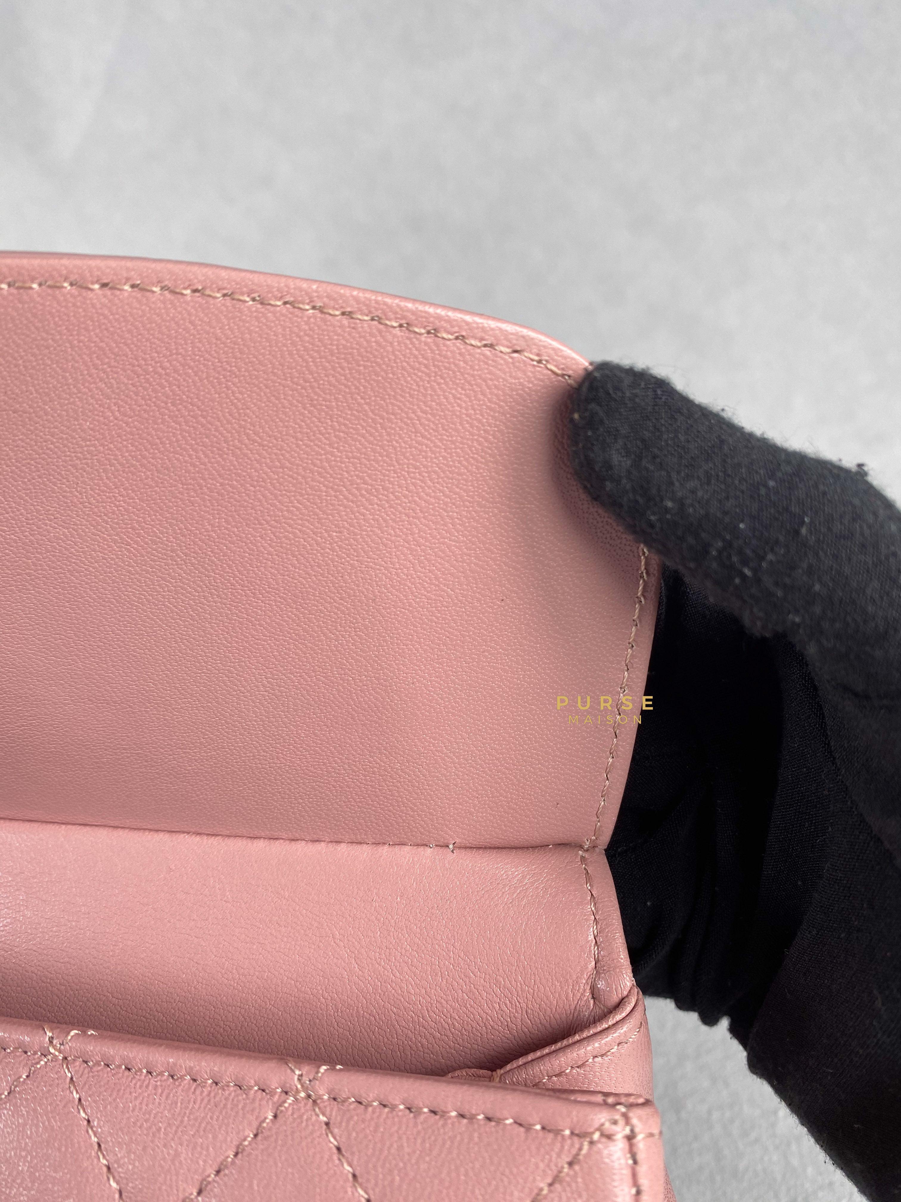 Chanel Curved Flap Bag in Baby Pink Calfskin and Aged Gold Hardware Series 27 | Purse Maison Luxury Bags Shop