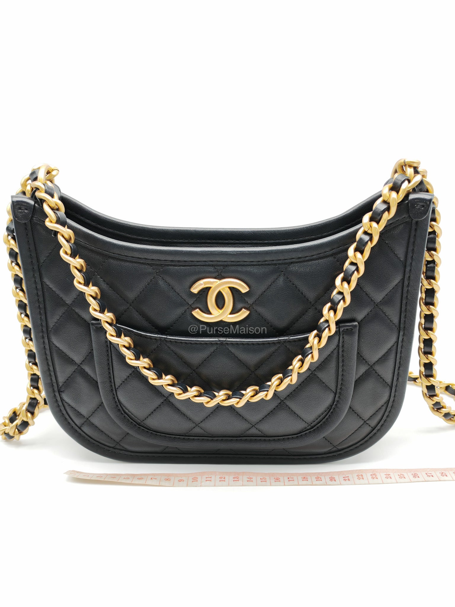 Chanel Curvy Mood Hobo Bag in Black Quilted Calfskin Leather and Aged Gold Hardware Microchip | Purse Maison Luxury Bags Shop