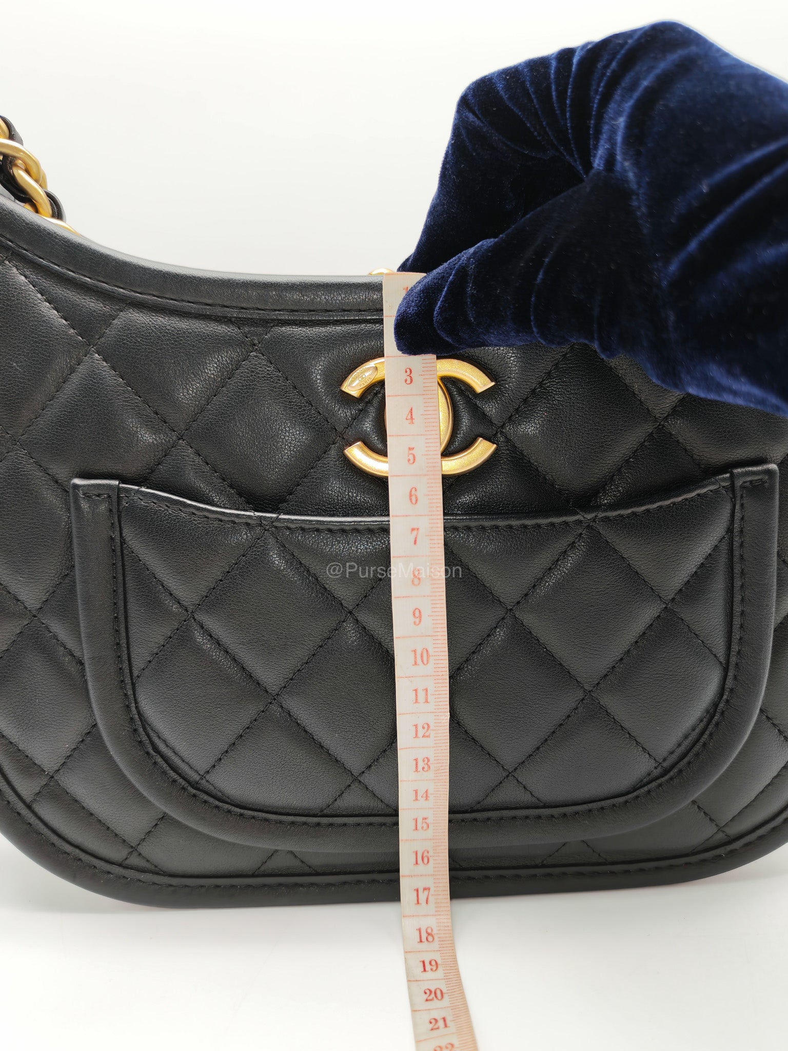 Chanel Curvy Mood Hobo Bag in Black Quilted Calfskin Leather and Aged Gold Hardware Microchip | Purse Maison Luxury Bags Shop