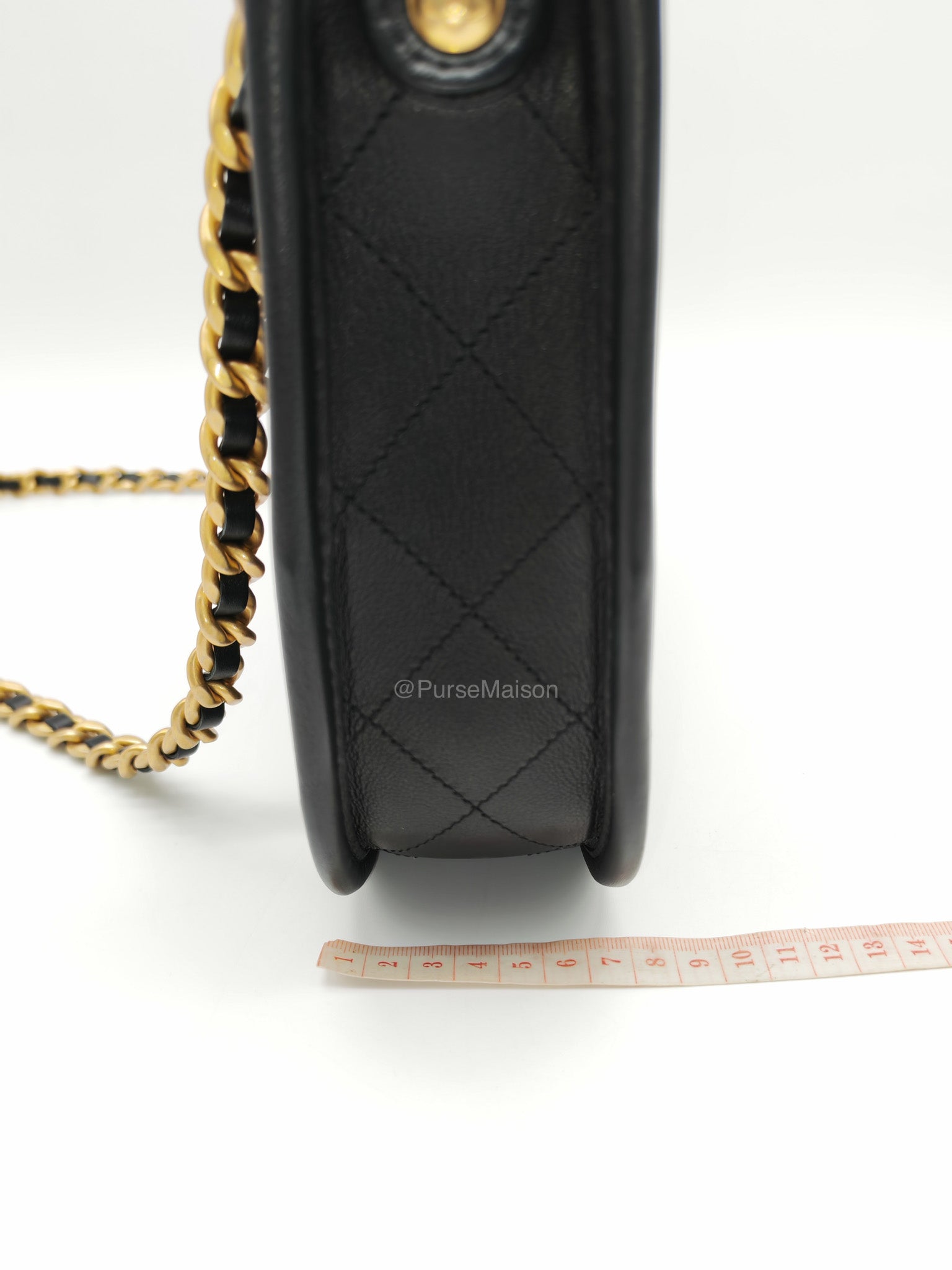 Chanel Curvy Mood Hobo Bag in Black Quilted Calfskin Leather and Aged Gold Hardware Microchip | Purse Maison Luxury Bags Shop